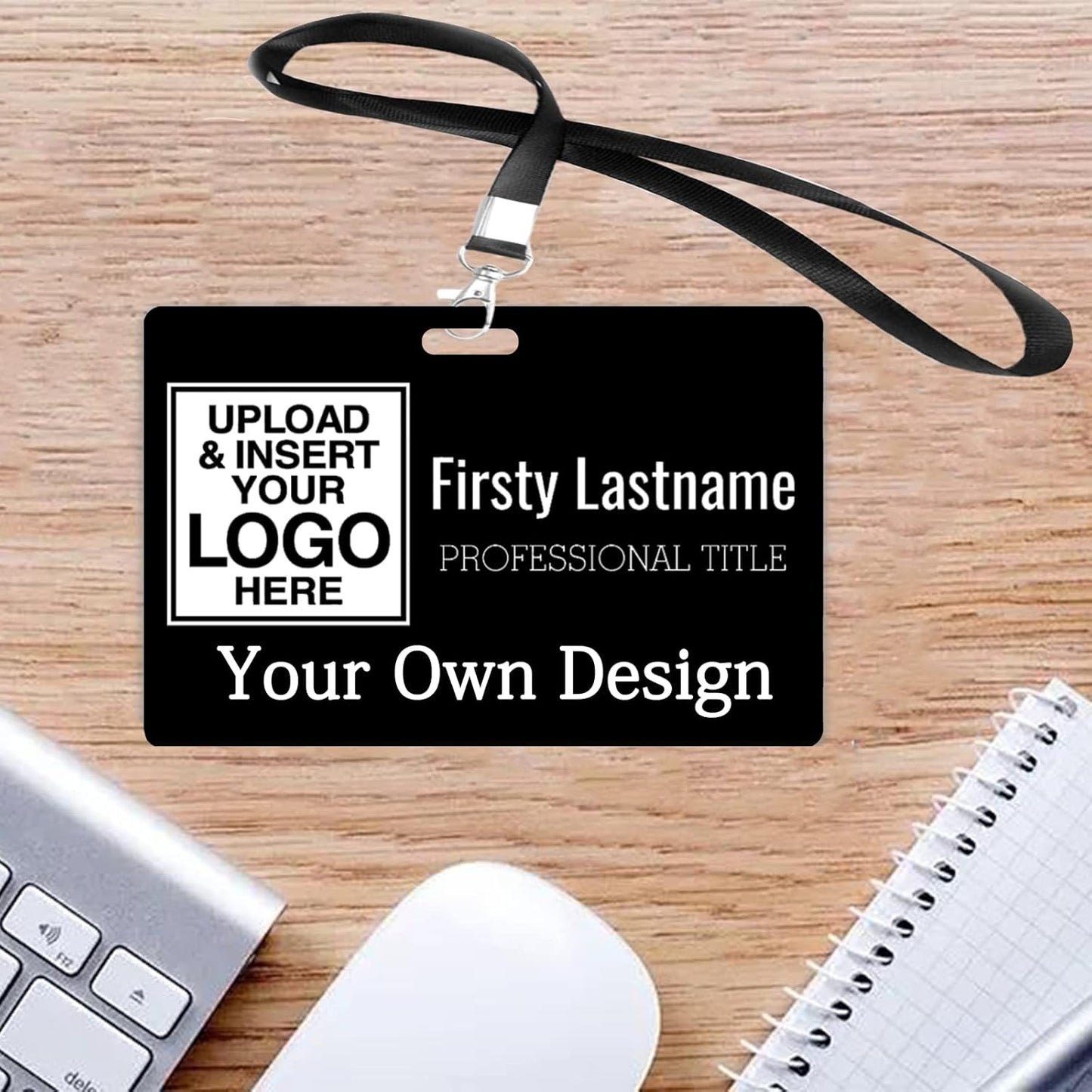 Custom Id Badge, Personalized Employee Photo Identification Card with Lanyard, Durable ID Card for Office Worker Doctor Nurse Student-Horizontal-Add Your Design