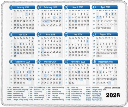 Mouse Pad, 2026 Calendar with Holiday Mouse Pads Mousepad, Anti-Slip Rubber Mouse Mat Desk Pad for Gaming Office Laptop Computer