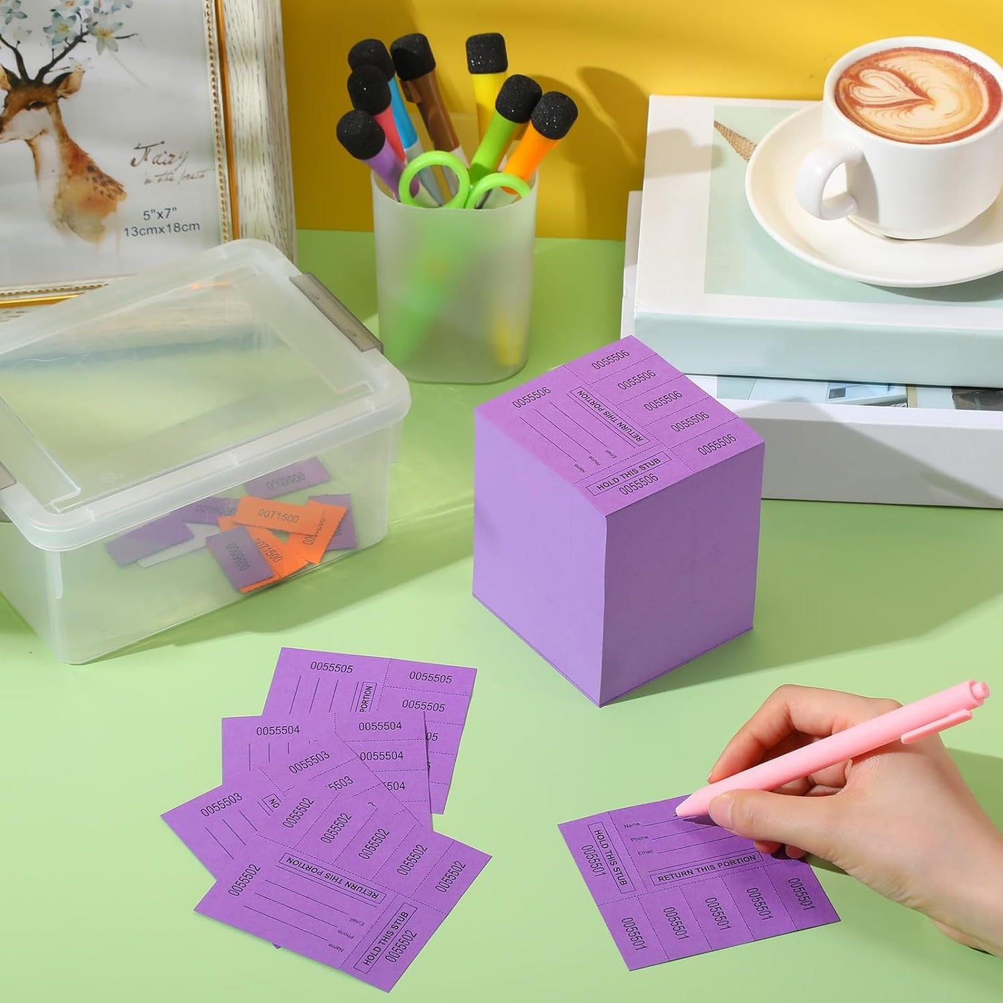 Kosiz 1000 Sheet 5 Bid Raffle Tickets Chinese Auction Tickets Sheets Auction Fundraiser Ticket Numbered with Name and Phone Number Per Sheet Raffle Tags for Silent Bidding (Deep Purple)