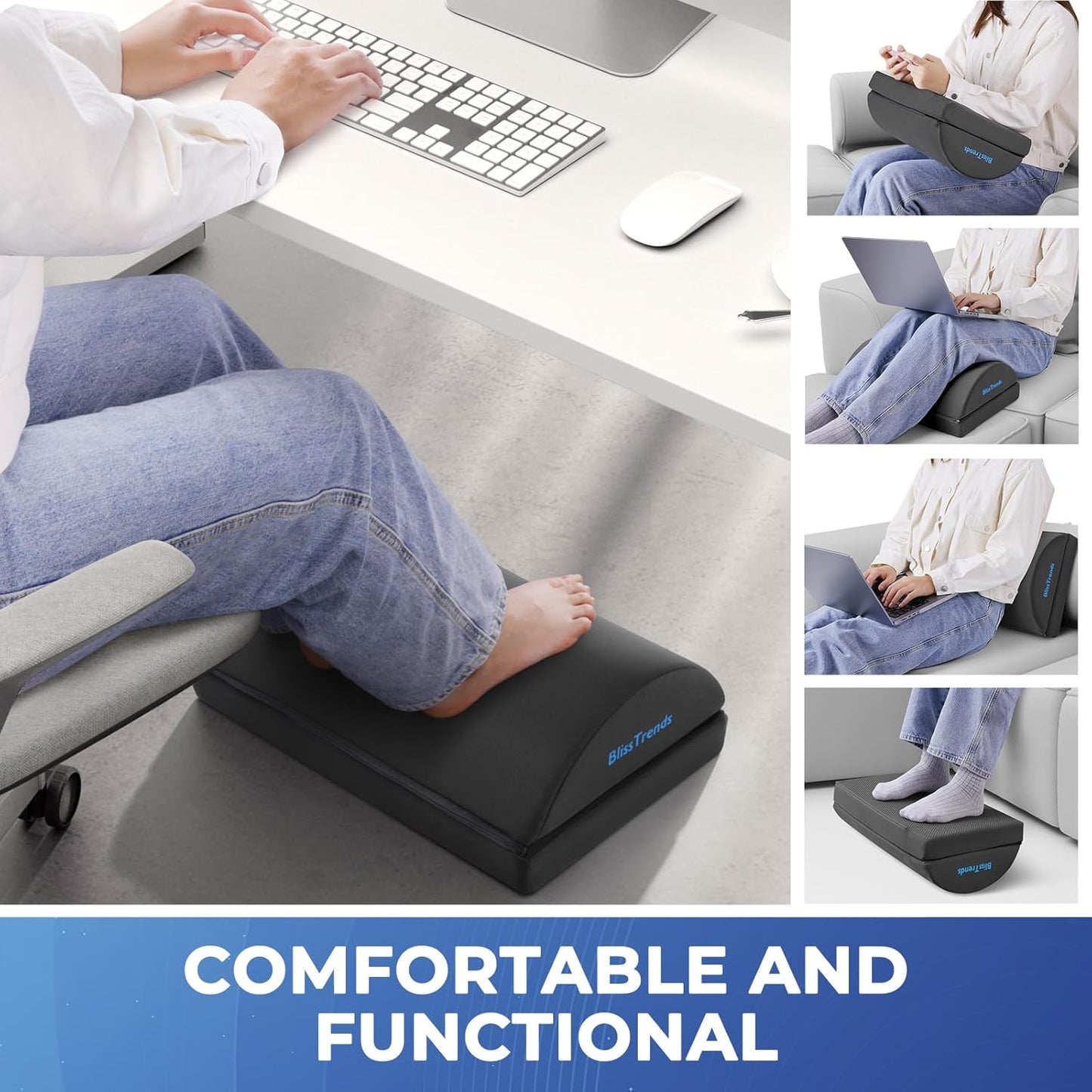 BlissTrends Foot Rest for Under Desk at Work-Versatile Foot Stool with Washable Cover-Comfortable Footrest with 2 Adjustable Heights for Car,Home and Office to Relieve Back,Lumbar,Knee Pain-Gray
