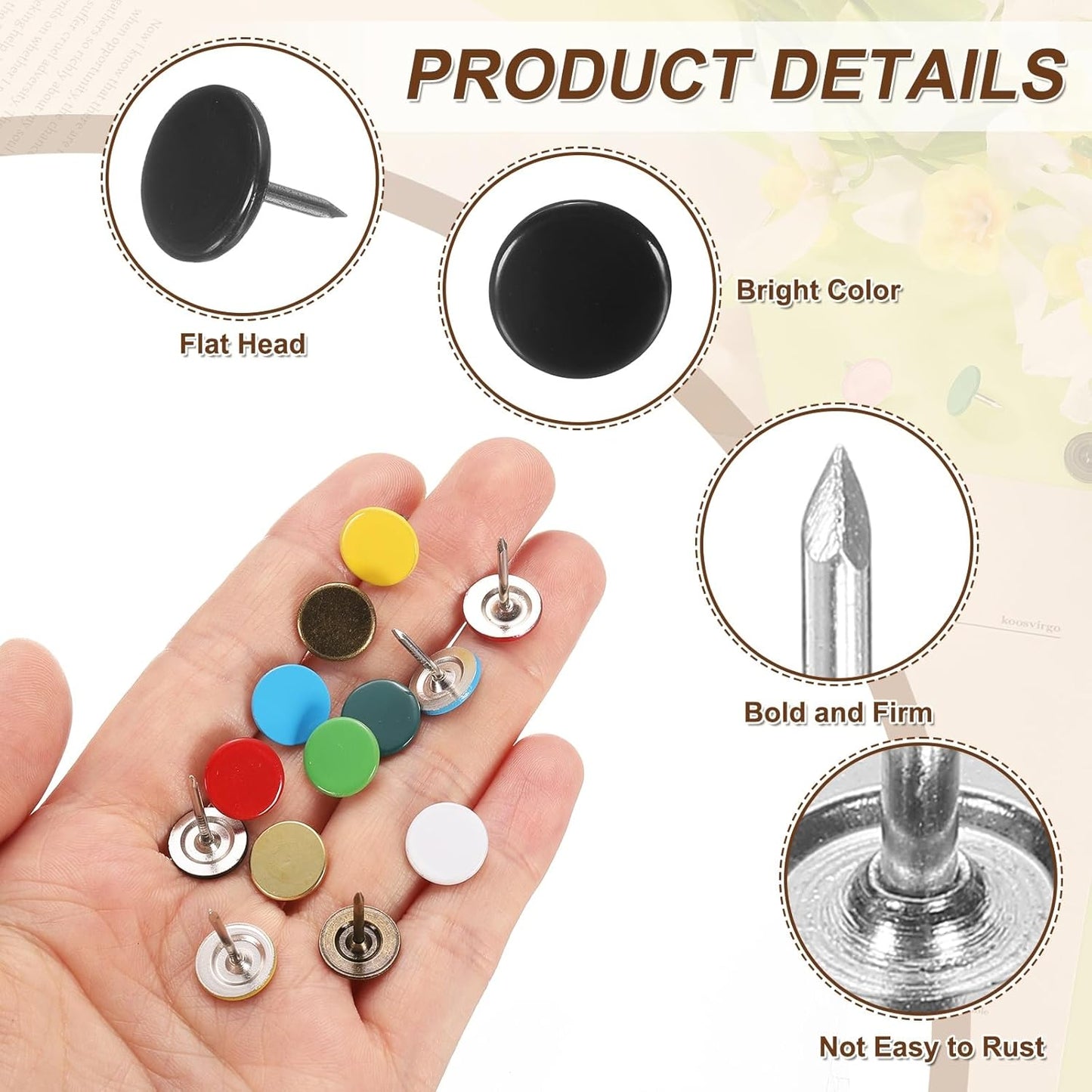 uxcell 150Pcs Upholstery Tacks, 11mmx13mm Flat Head Thumb Tack Decorative Furniture Nails Push Pins for Furniture Sofa Headboards, Black