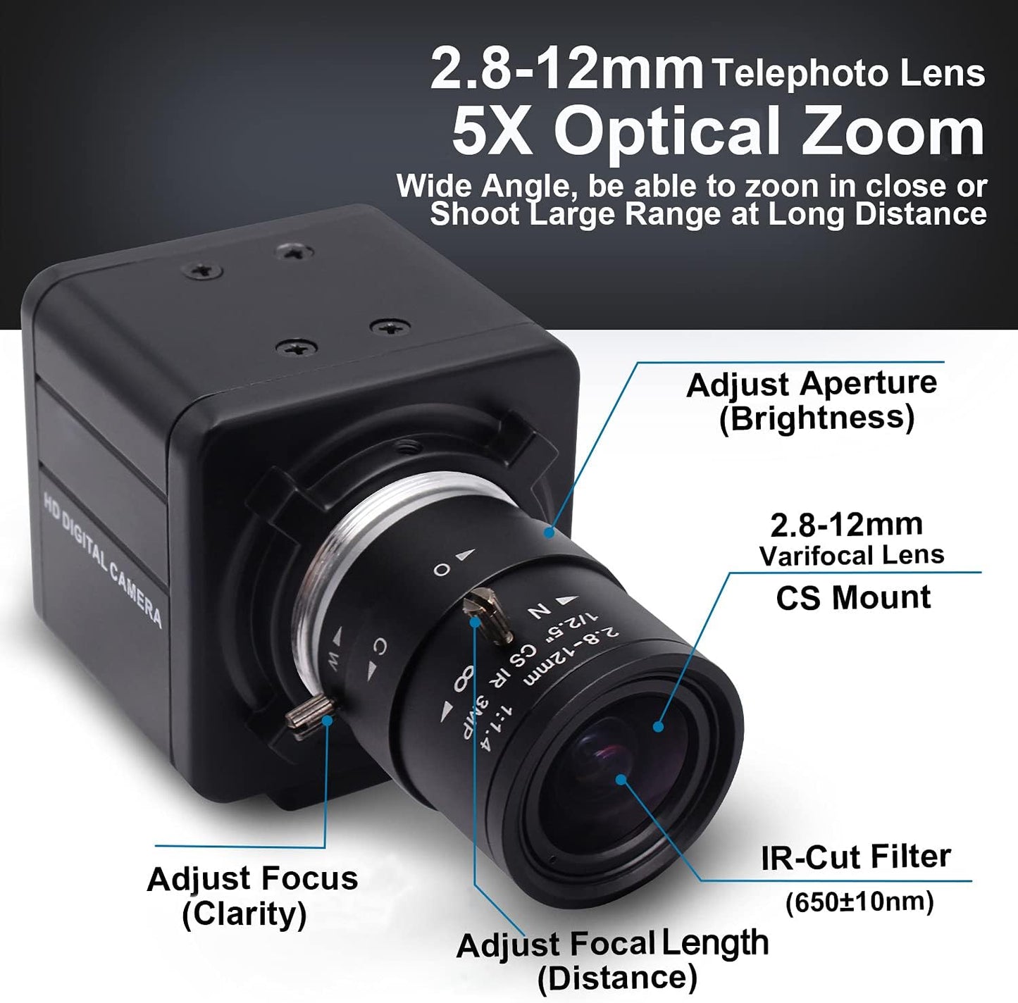 SVPRO 2.8-12mm Manual Zoom Lens 1080P Full HD Webcam Wide Angle Portable PC Computer USB Camera for Streaming with CMOS OV2710 Sensor for Windows,Android,Linux, MAC OS,1/4 Inches Screw Mount