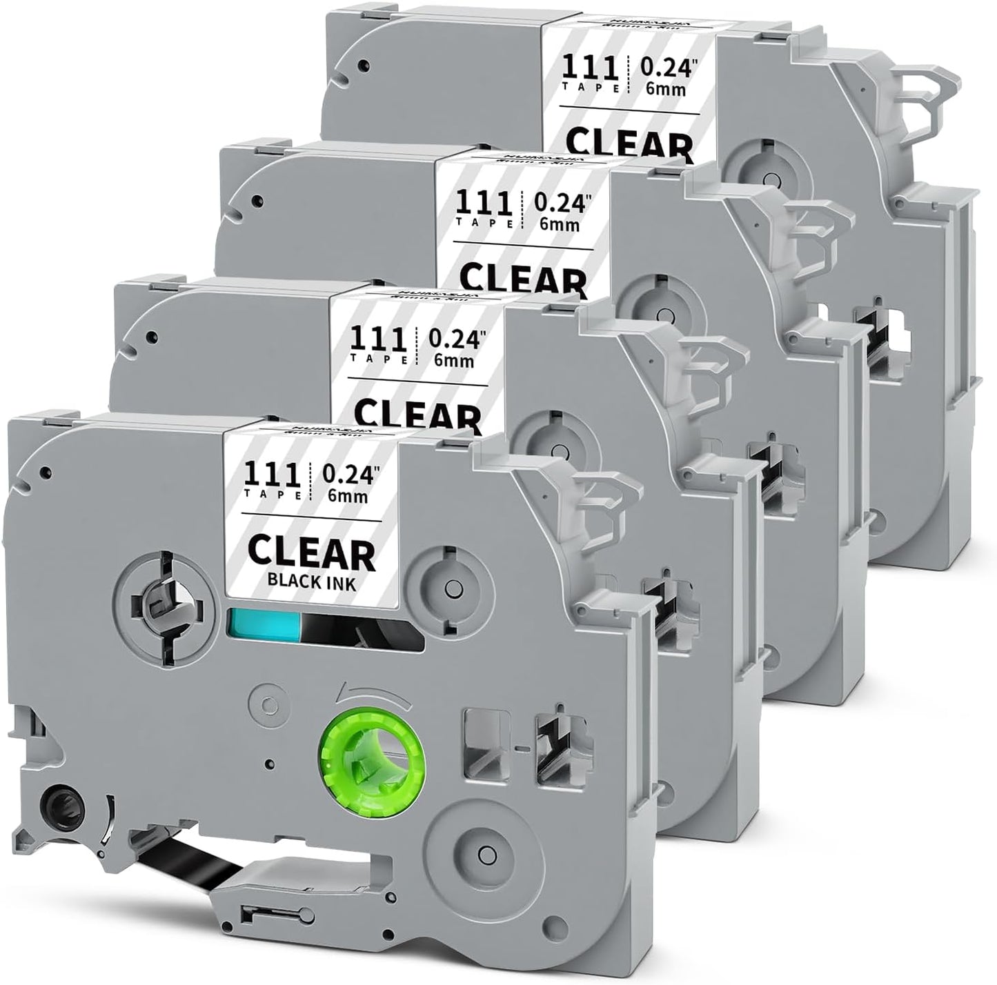 Tze111 6mm 0.23" Laminated Clear Tape Compatible for Brother 6mm Label Tape Tze-111 Tz-111 P Touch Tz Tze 6mm 1/4" Black on Clear Label for PTH110 PTD210 PT-D220 PTD400 PT-D610BT, 4-Pack