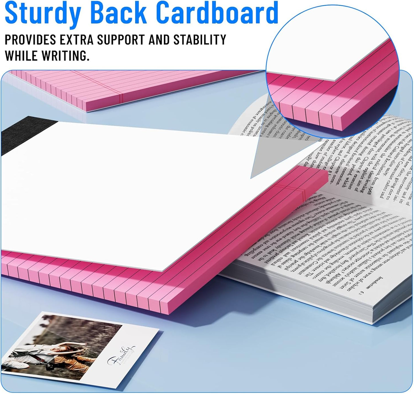 3pcs Legal Pads 8.5 x 11, Notepads 8.5 x 11 Inch, Pink Note Pads Clear Print Writing Pads of Paper, Memo Pads , Perforate Legal Notepads Paper , Wide Ruled Lined with Sturdy Back,30 Sheets/Pack