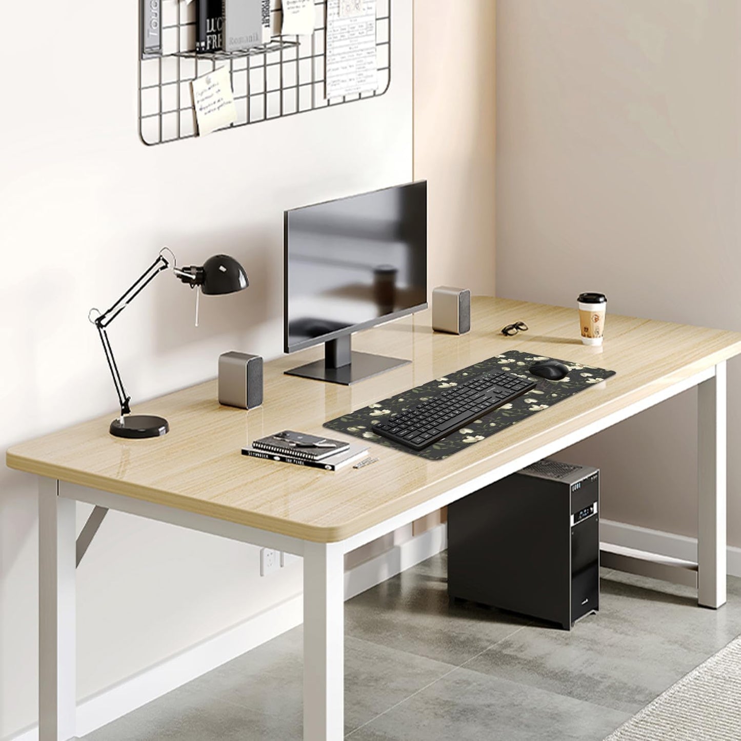 Magnolia Flowers Desk Pad Mouse Pad,Large Floral Mouse Mat with Stitched Edges,Non-Slip Rubber Base Black Mousepad for Office PC Keyboard Laptop and Home Work Desk Mat(27.5X11.8 in)