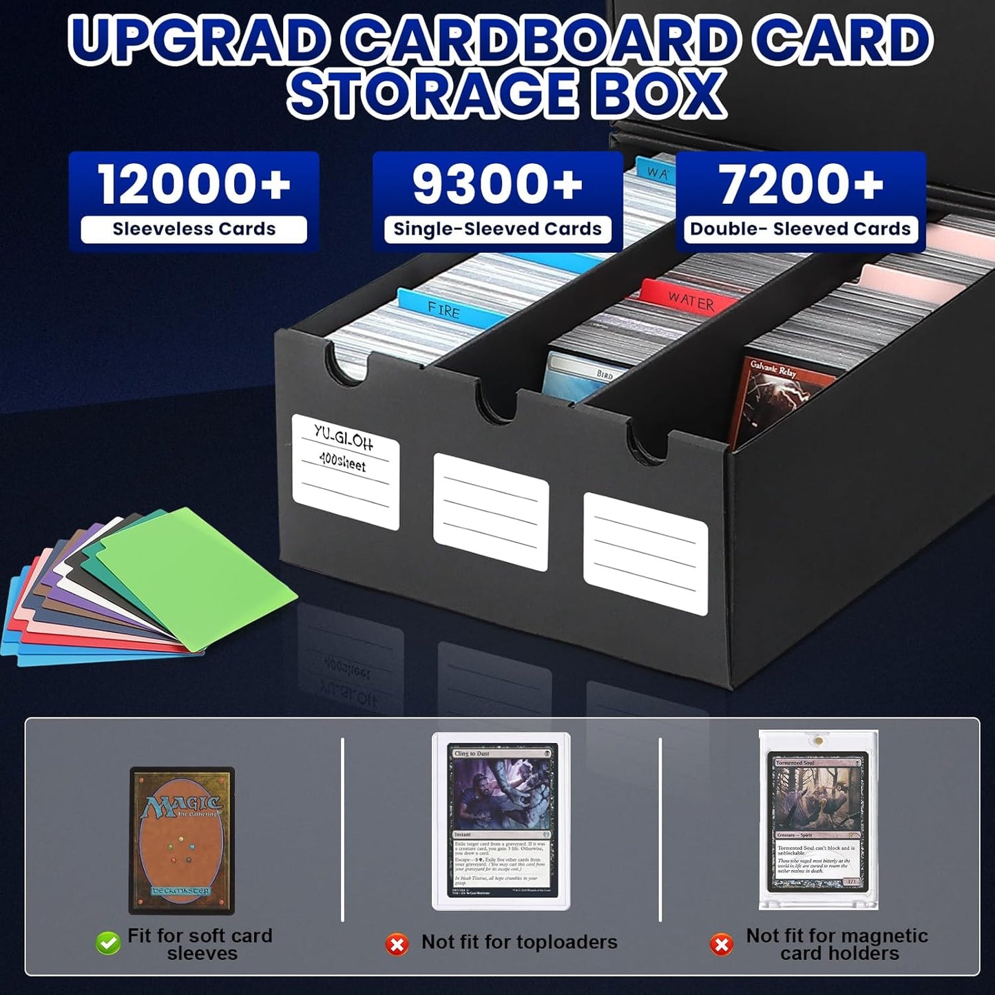 Trading Card Storage Box,18000+ Cardboard Storage Box with 60 Dividers,Label&Tapes for MTG Commander,TCG,PTCG (12000+ Card Box)