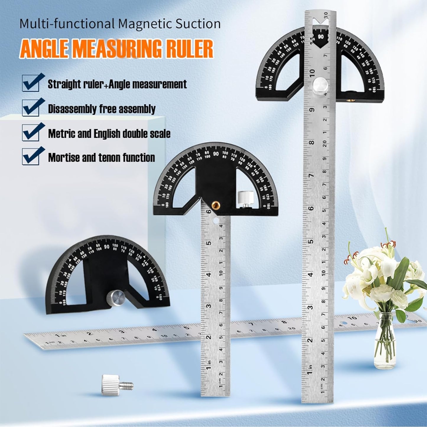 Protractors Angle Ruler Angle Finder Ruler Machinist Protractor Angle Measuring Tool 12-Inch Woodworking Ruler for Woodworking/Carpenter/Construction/Measurement/Hobbyists