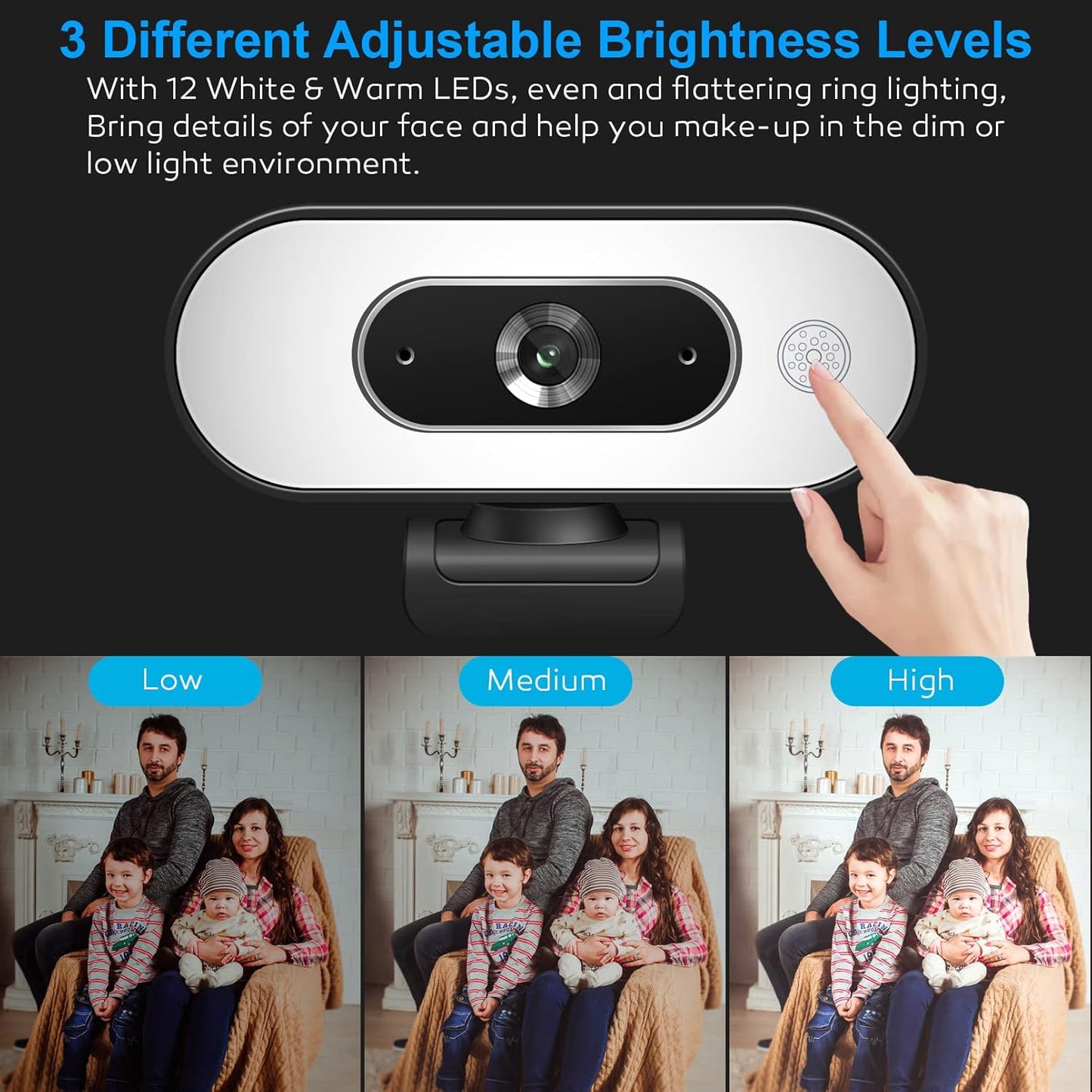 1080P USB Camera for Switch 2/ PC, Ring Light & 3-Level Brightness - Streaming Camera with Built-in Mic, Tripod & Plug&Play for Zoom/Skype/Facetime, PC/Mac/Laptop