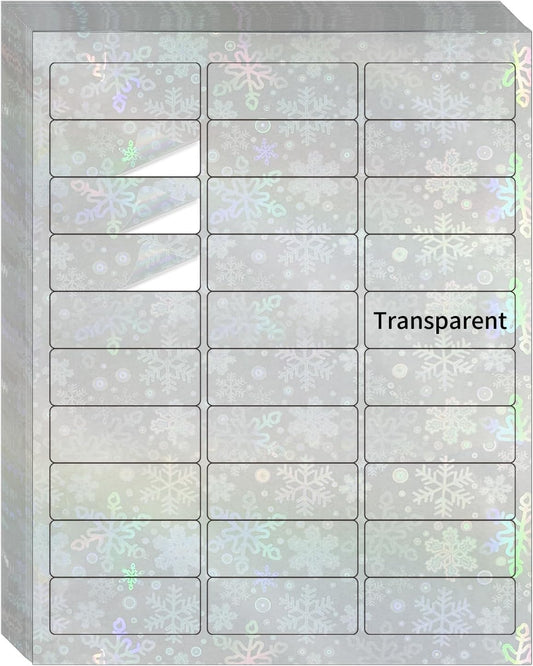 STARLIBOO Transparent Stickers Labels -1" x 2-5/8" Clear Address Labels Mailing Stickers for Laser/Inkjet Printer 8.5"×11"- 20 Sheet (Clear Holographic Snow)