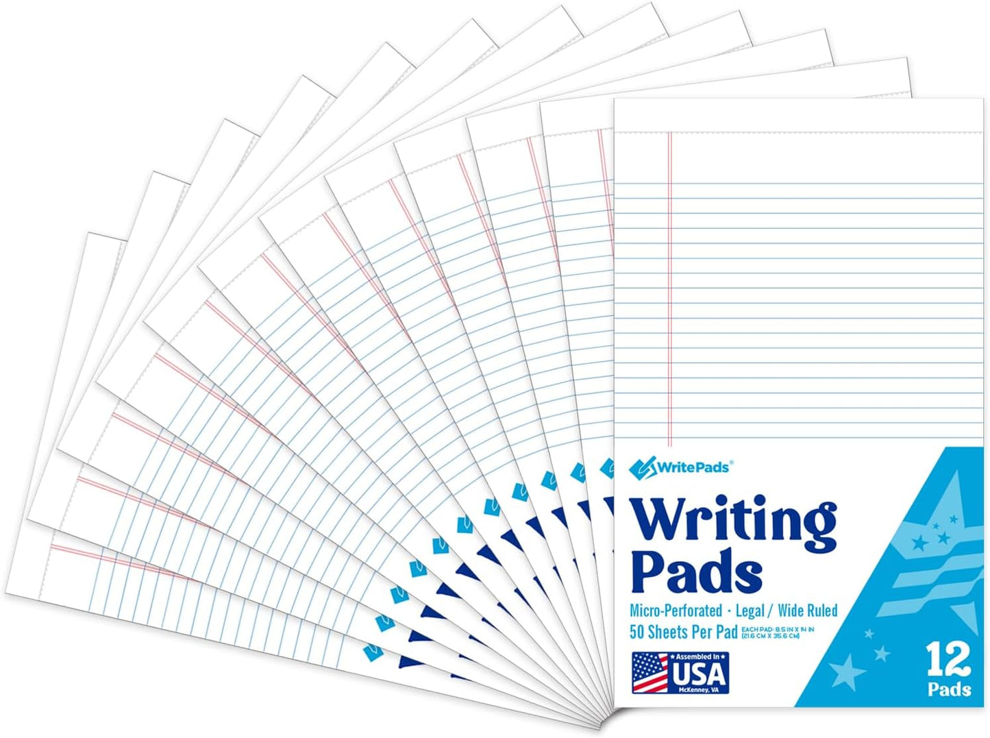 KAISA Legal Pads 8.5x14 inch Large Writing Pads Wide Ruled Notepads Casual Note Pads, White 50 Sheets 12 Pads, WT-LWT50W