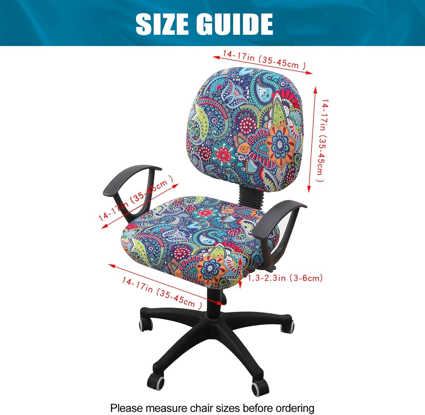 Smiry Stretch Printed Office Computer Chair Covers, Universal Washable Removable Desk Rotating Chair Slipcovers Protector, Seat + Backrest Cover - Blue Green