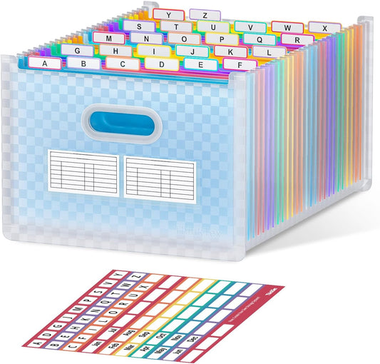 ThinkTex 26 Pockets Expanding File Folder, Upright & Open Top, A-Z Colorful Tabs, Larger Capacity Accordion Folder, Letter/A4 Size for School, Home and Office - Blue