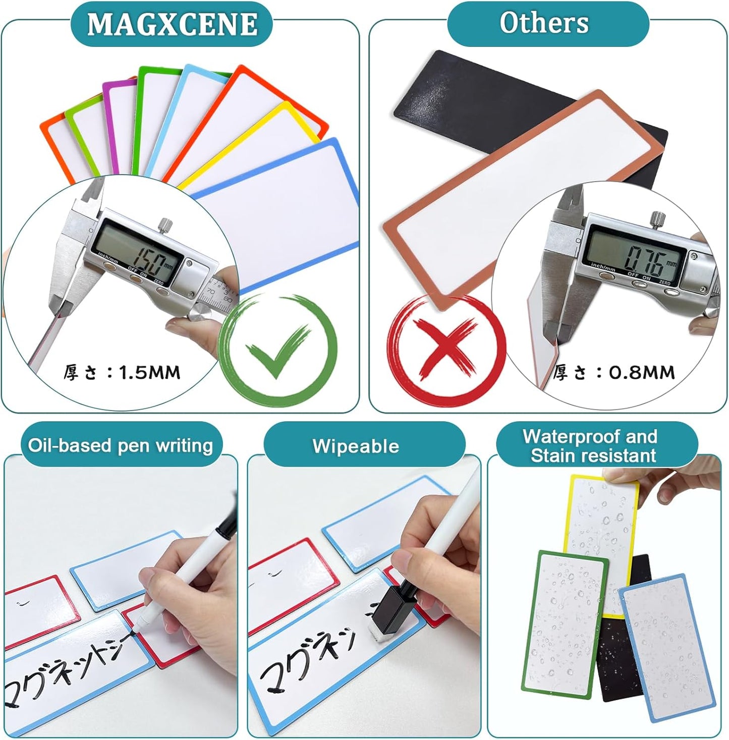 80 Pack Magnetic Dry Erase Labels 8 Colors 4"x2" Magnetic Labels Reusable Strips for Classroom, Office, Cabinet, Write On Magnets Sticker Writable Erasable Name Tags for Fridge