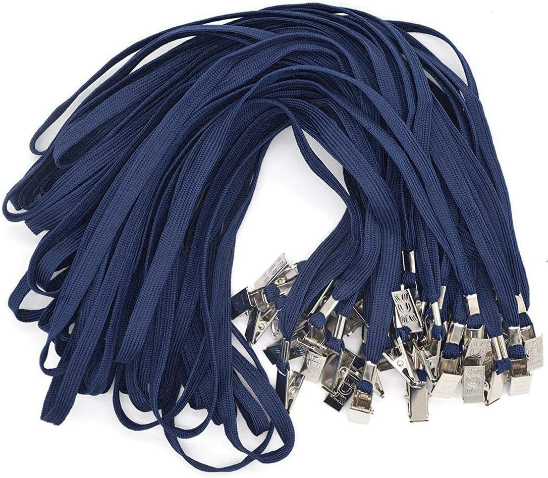 Bird Fiy Lanyards with Id Holder Badges Name Tags 50 Pack Lanyards with Bulldog Clip and 50 Pack Waterproof Clear Plastic Vertical Name Tag Badge ID Card Holders (Navy Blue)