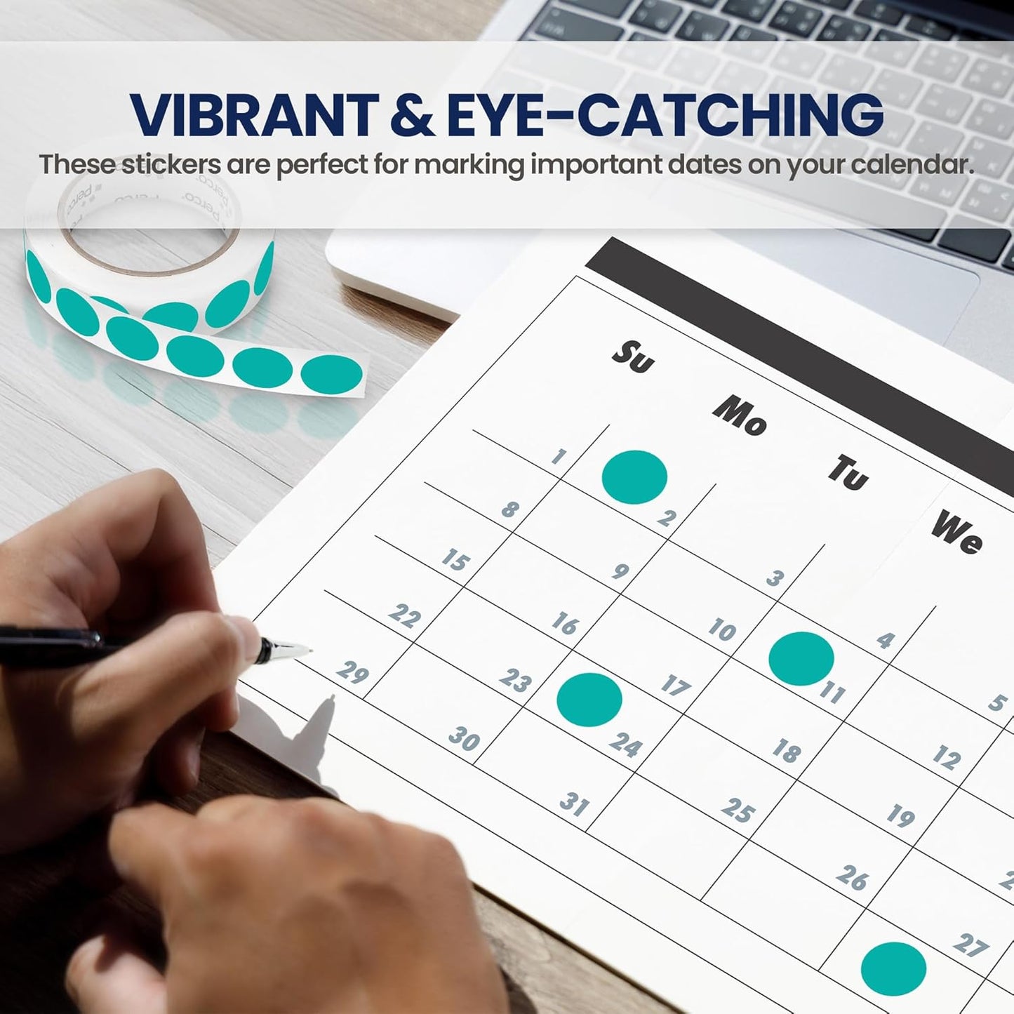 Perco Teal 1-Inch Round Circle Dot Sticker Labels with Removable Adhesive – 1,000 Labels per Roll – Versatile, Vibrant Colors, Reliable Hold, No Residue, Perforated for Convenient Use – Made in USA