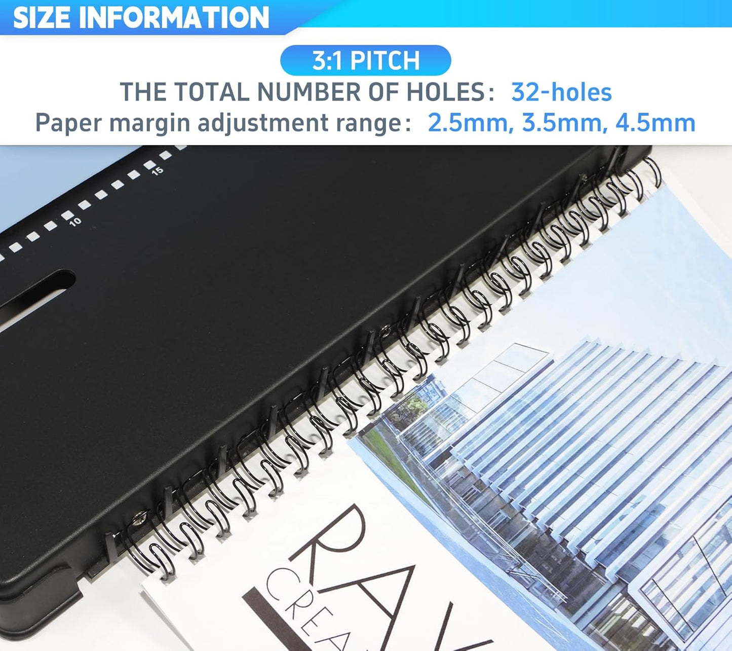 Rayson TD-132 Wire Binding Machine, 32-Hole Spiral Coil Binder, 3:1 Pitch, Punches 12 Sheets, Binds up to 120 Sheets, Sturdy Metal Construction