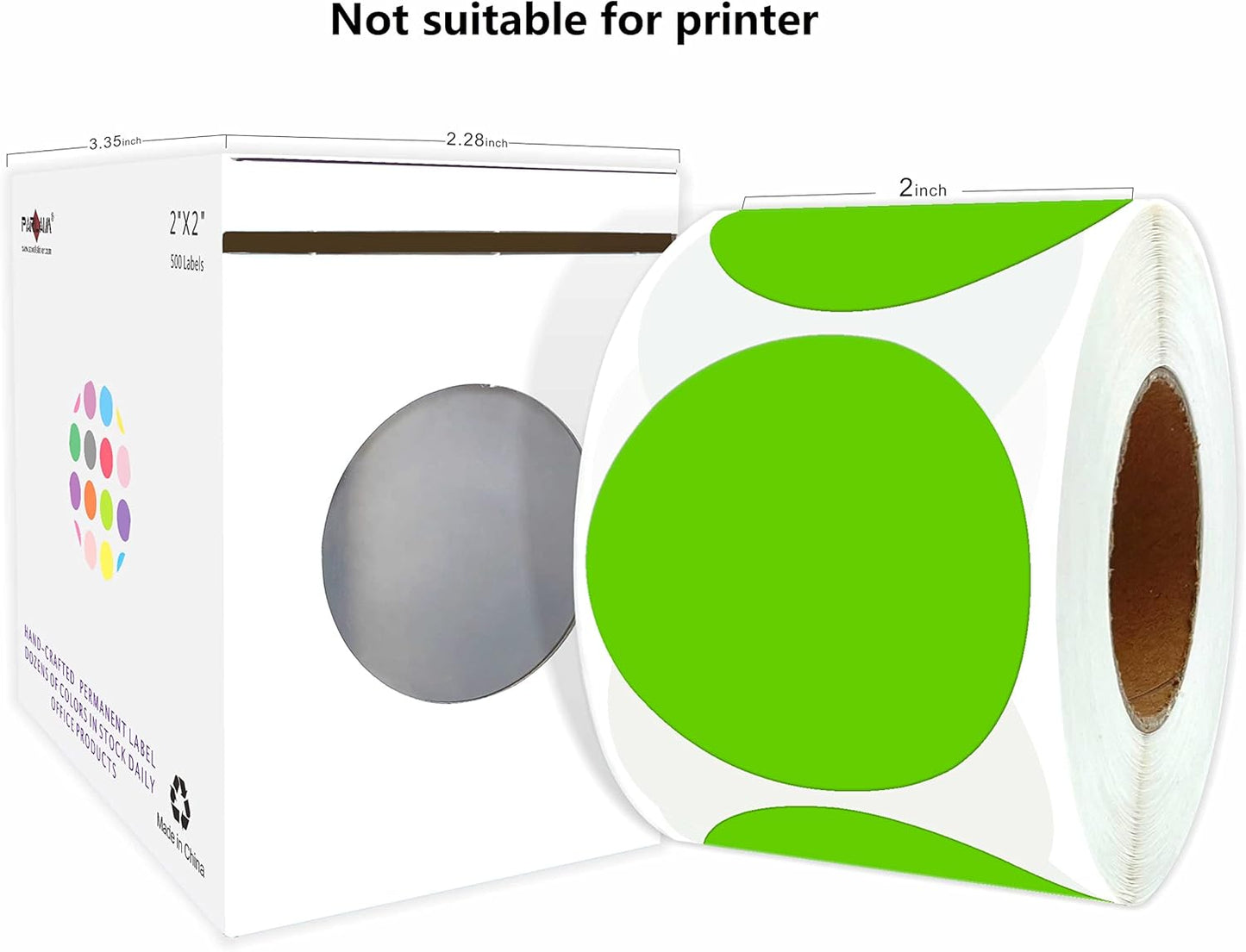 PARLAIM 2" Light Green Round Color-Code Circle Dot Labels on a Roll, 500 Stickers, 2 inch Diameter for Inventory Garage Sale Office School