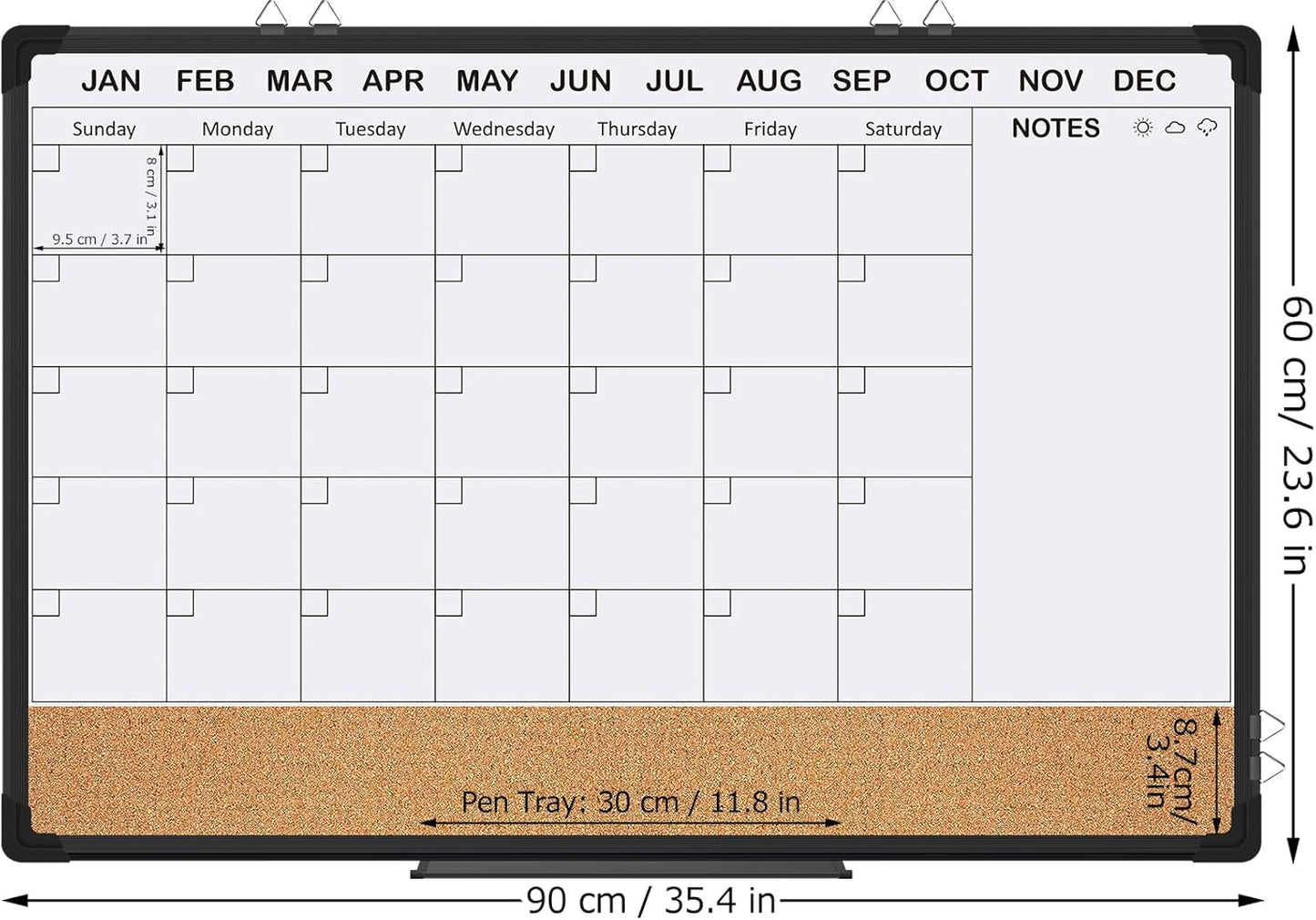 EAONE 36x24 in Double Side Whiteboard Calendar & Cork Board Combo for Wall, 3 in 1 Magnetic Dry Erase Whiteboard Monthly Calendar and Bulletin Board with Aluminum Frame for Home Office Kitchen