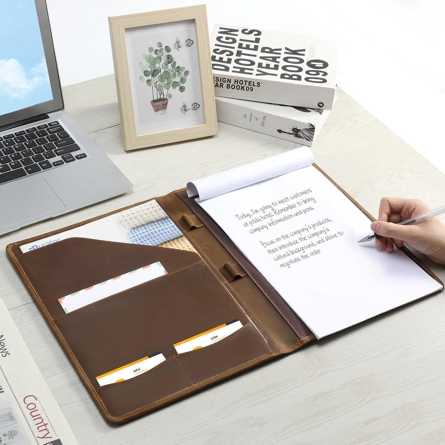 Ringsun Leather Portfolio Organizer for Men Women, Leather Padfolio Business Resume Legal Pad Portfolio Notebook Binder for A4/Pad, Leather Folio Leather Folder, Brown