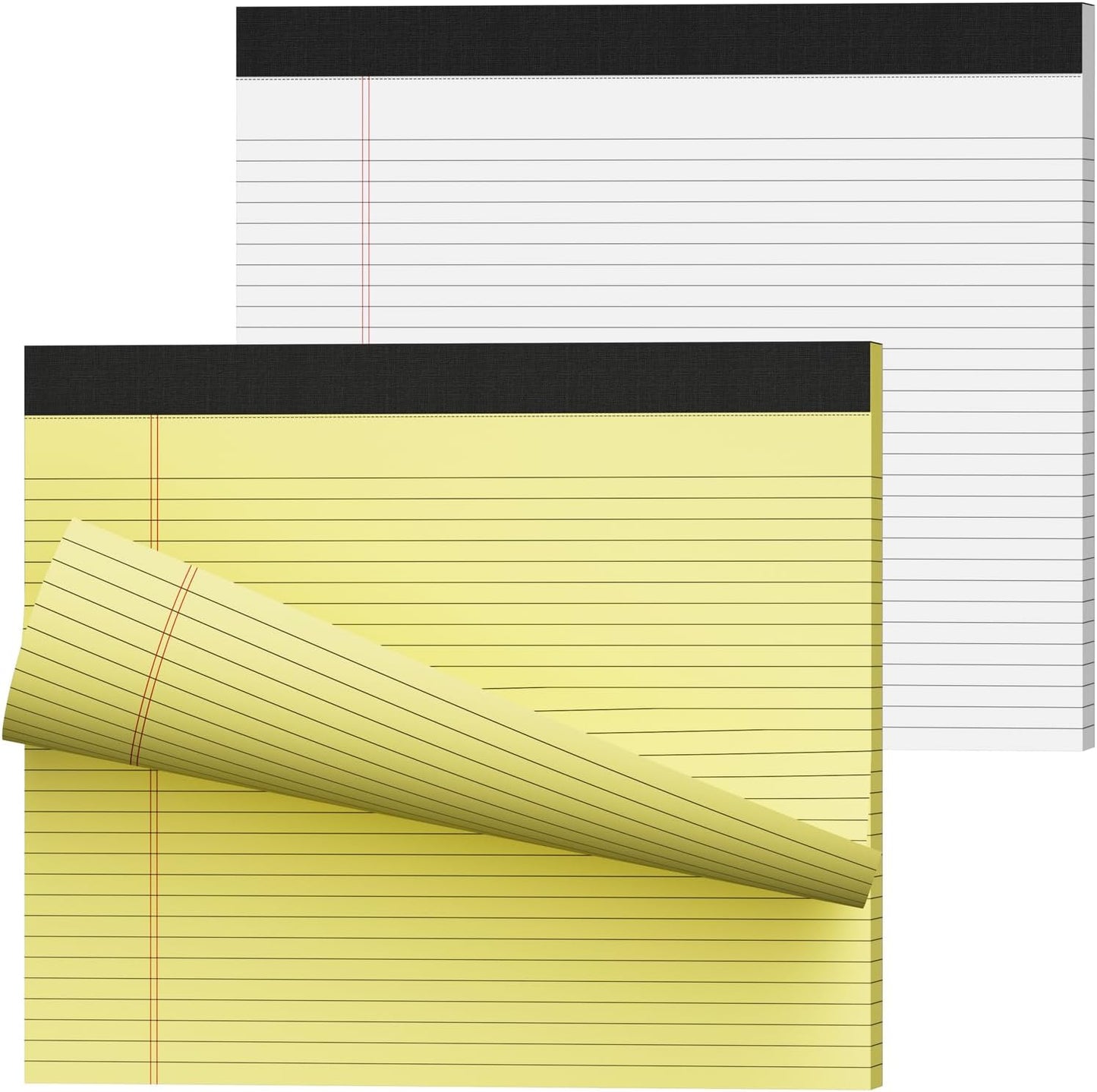11" x 9.5" Legal Pads College Ruled Notepad 2 Pack White & Yellow Colored Note Pads 30 Sheets Lined Paper Pads 80 GSM Legal Pad 9/32 Inch Writing Pads with Sturdy Back for School, Office, Home