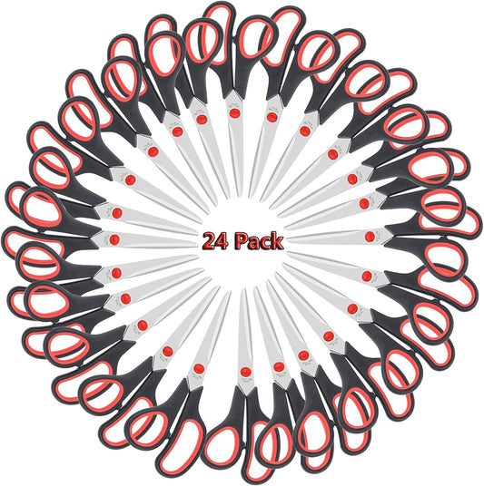 Scissors All Purpose for Office Heavy Duty, 8" Scissors Bulk Pack of 24 for Home Craft Sewing Fabric Supplies, High/Middle School Student Teacher Scissor,Right/Left Handed
