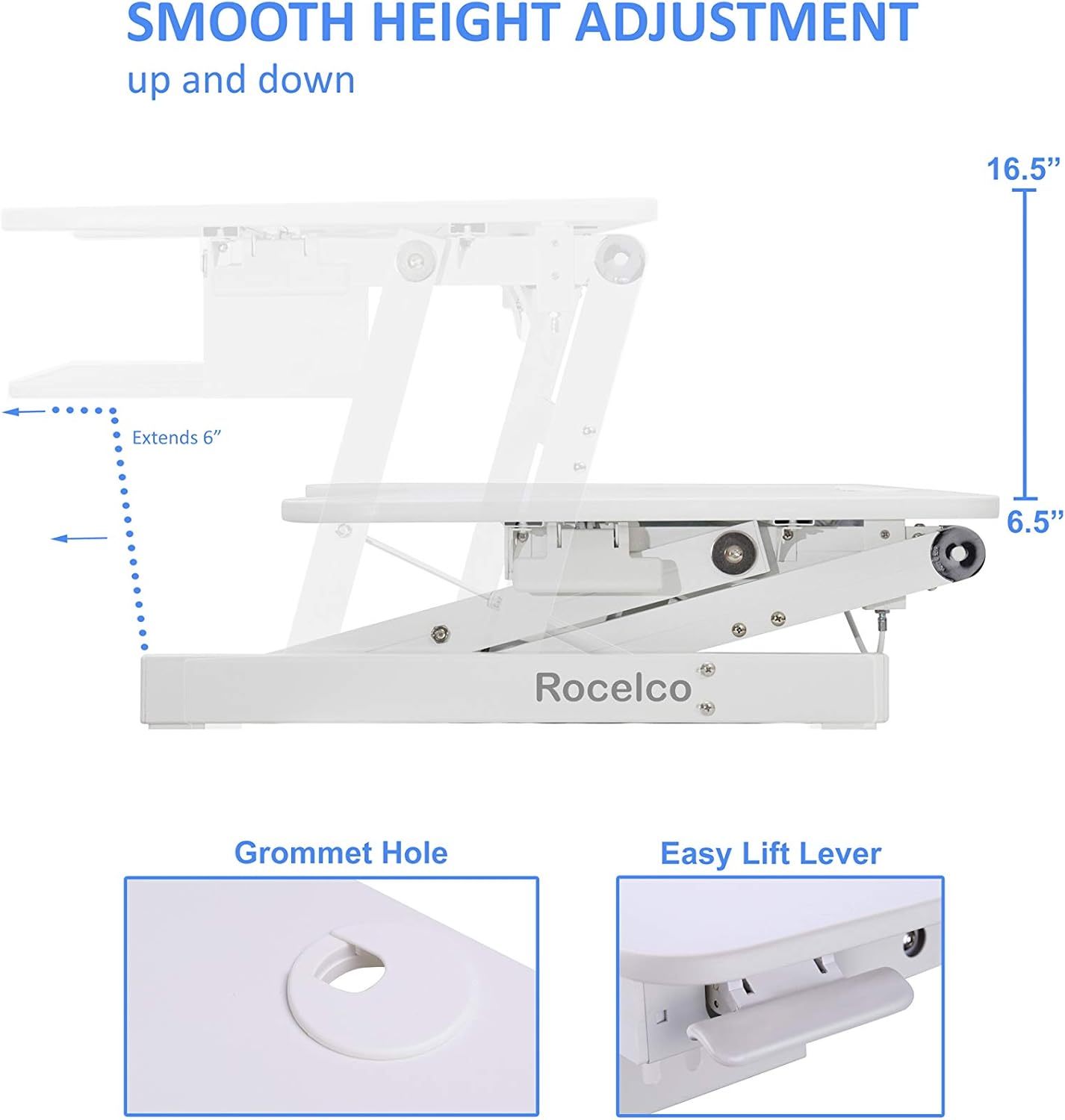 Rocelco 37.5" Deluxe Height Adjustable Standing Desk Converter with Anti Fatigue Mat BUNDLE - Quick Sit Stand Up Computer Workstation Riser - Large Retractable Keyboard Tray - White (R DADRW-MAFM)