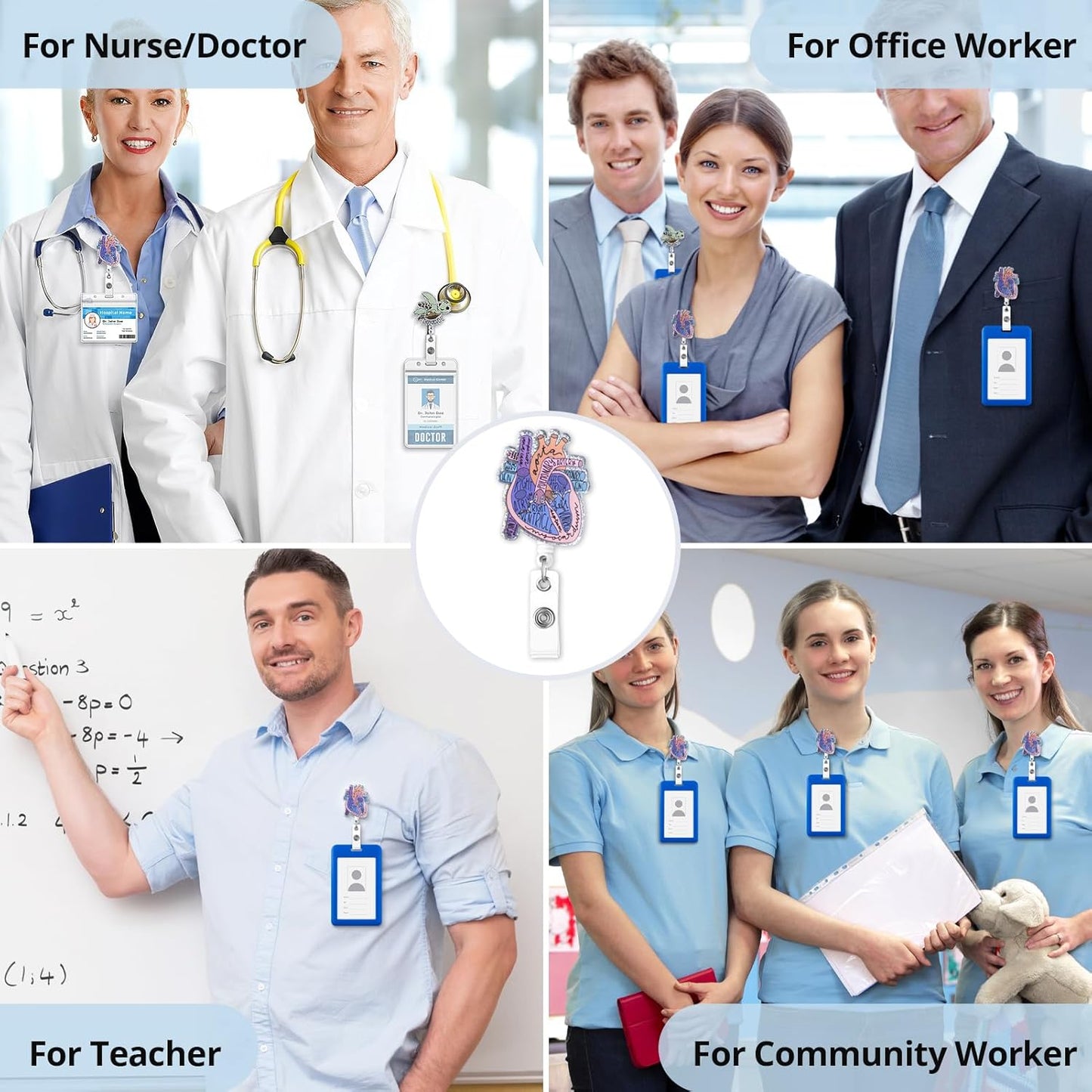 Cardiac Badge Holder Anatomy Funny Nurse Name Tag Holder Heart Retractable Reel ID Card Clip Pediatrics Nursing Badge Clips Medical Assistant for Doctor Student Teacher Office Clinic