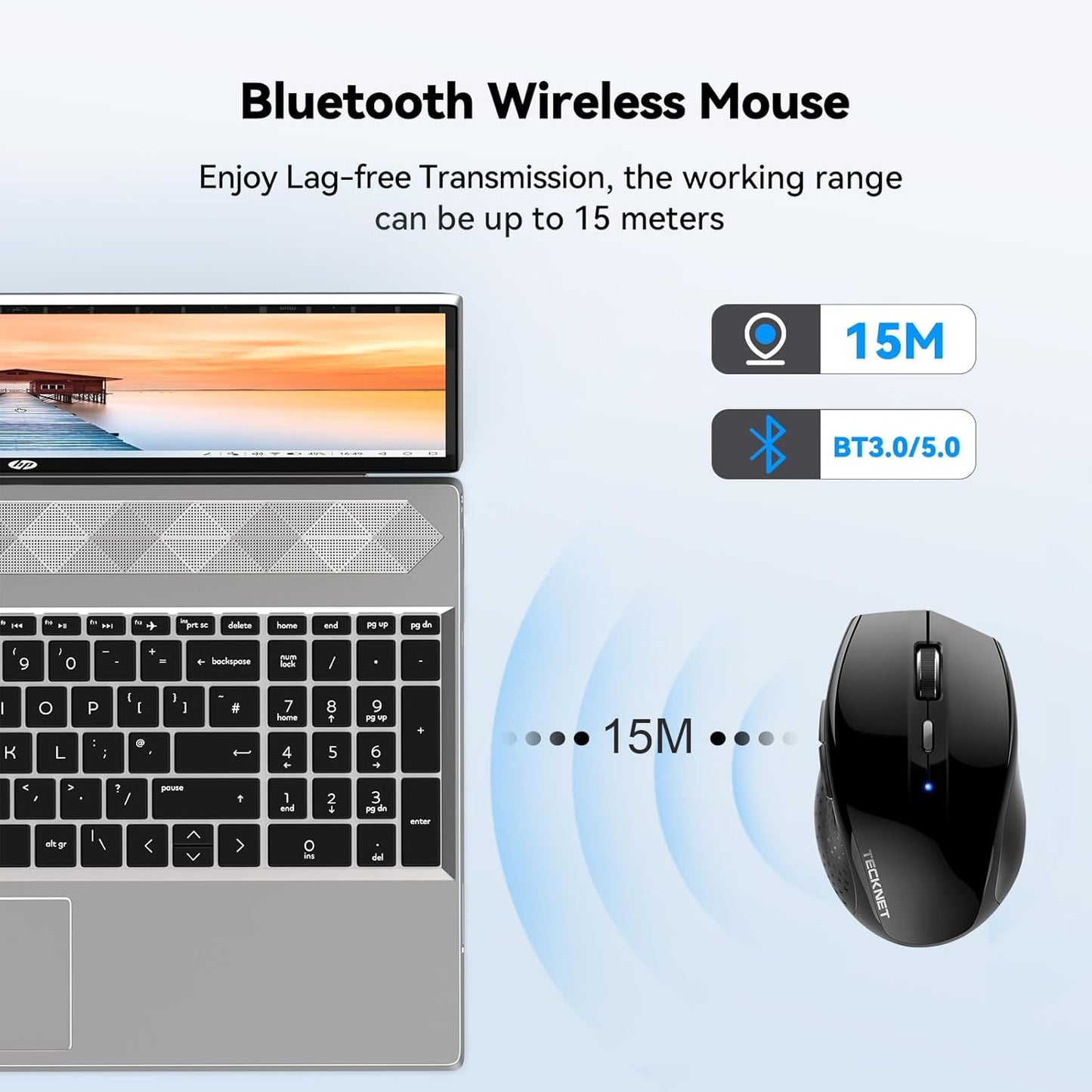 TECKNET Bluetooth Mouse, 4800 DPI Wireless Mouse, 2-Year Battery 6 Adjustable DPI, 6 Buttons Compatible with Laptop/Windows/Computer - Black