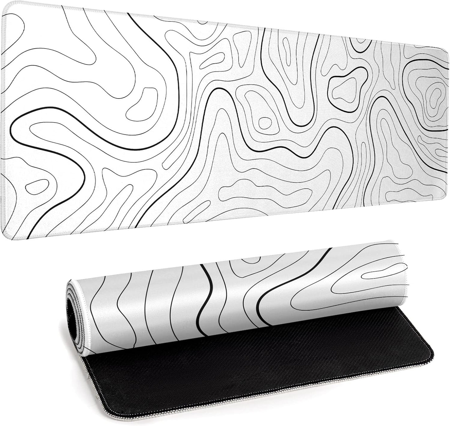 White Big Mousepad for Gaming Large Topographic Map Washable Desk Pad with Stitched Edge Office Supplies and Decor 31.5''x11.8'' Computer Keyboard Protector