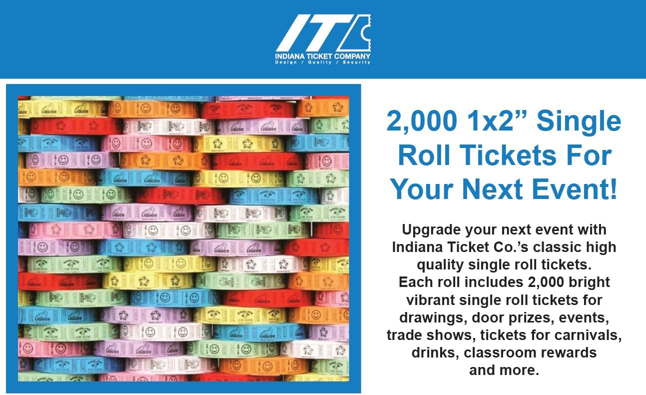 INDIANA TICKET CO. 2000 Raffle Tickets, Liquor, Lt. Purple, Single Roll, Ticket for Events, Entry, Class Reward, Fundraiser & Prizes