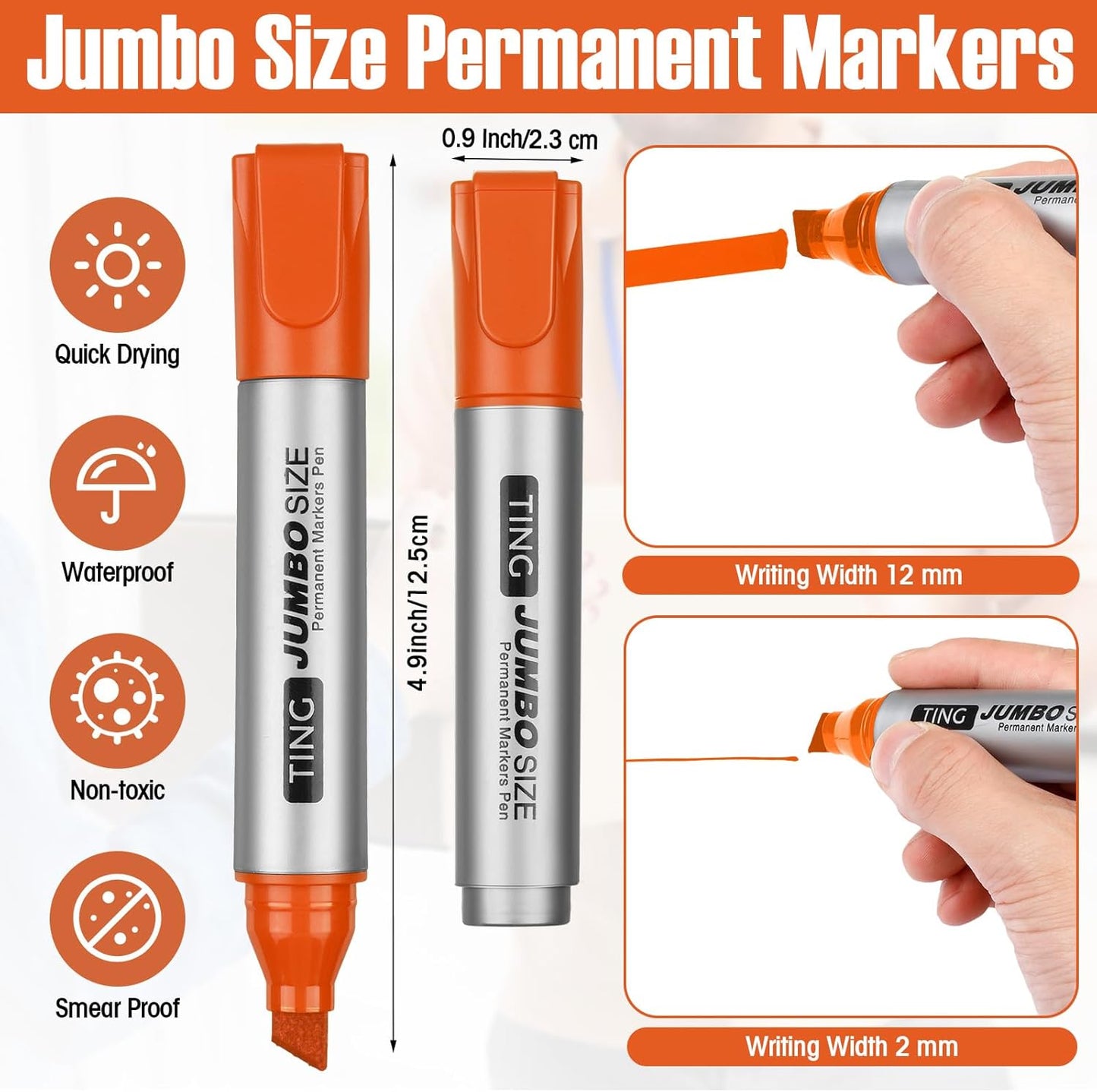 Fuutreo 10 Pack Jumbo Permanent Markers Bulk Large Chisel Tip Permanent Markers Quick Drying Waterproof Big Huge Poster Pens for Office, Logistics Company and More(Orange)