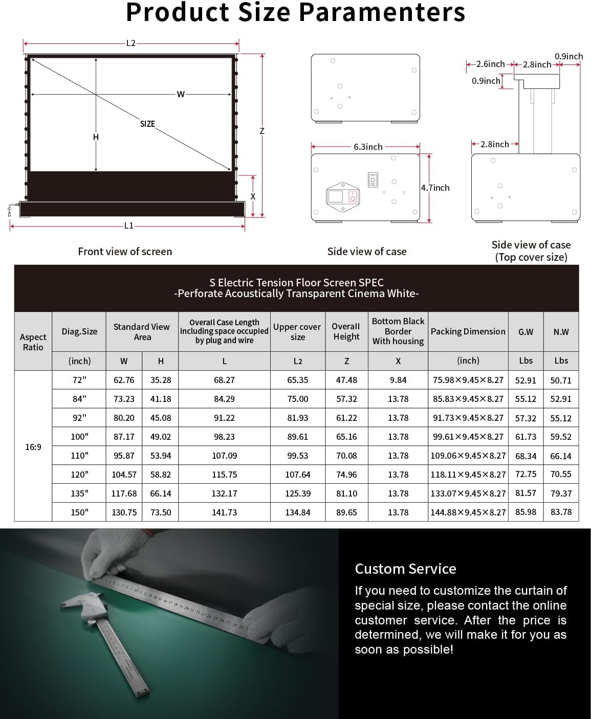 VIVIDSTORM- Projector Screen S 120 Inch Portable Folding Stand Floor Rising Movie Screen Sound Transparent Perforated White Screen Compatible with Ordinary Projector,VWSDSTPW120H