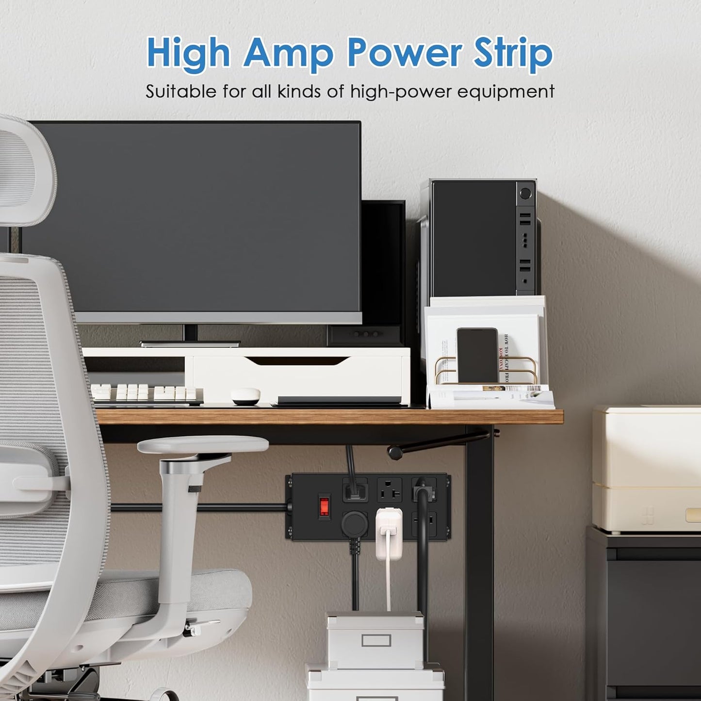 JUNNUJ 20 Amp Power Strip Heavy Duty 2 Pack, Garage 6 Outlets Metal 12 Gauge Surge Protector 3000J, High Amp 5-15P Adapter Shop 6-20R T-Slot Industrial (6AC 2-Pack, 6FT)