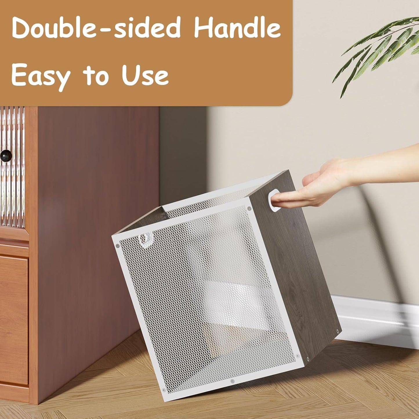 Office Trash Can, Rectangular Kitchen Garbage Can, Iron and Wood Combination Bathroom Trash Can, Modern Design Wastebasket Bin for Bathroom, Laundry Room, Kitchen, Kids' Room, Dorm(4.5 Gallon)