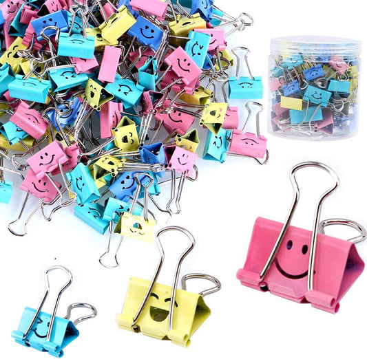 【64pack】 Binder Clips, Limque Paper Clips,Paper Clamps with Colored Cute Hollow Smiling Face,64 Pcs Assorted Size Clip, for Office,Teacher Gifts and Kitchen (BC-64pack)