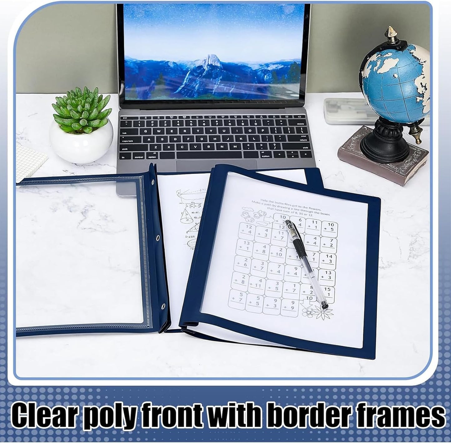 Teling 36 Pcs Report Covers with 3 Prong Fasteners Clear Front Presentation Folders Frame View Poly Report Folder Presentation Binder for Paper Document School Office (Navy Blue)