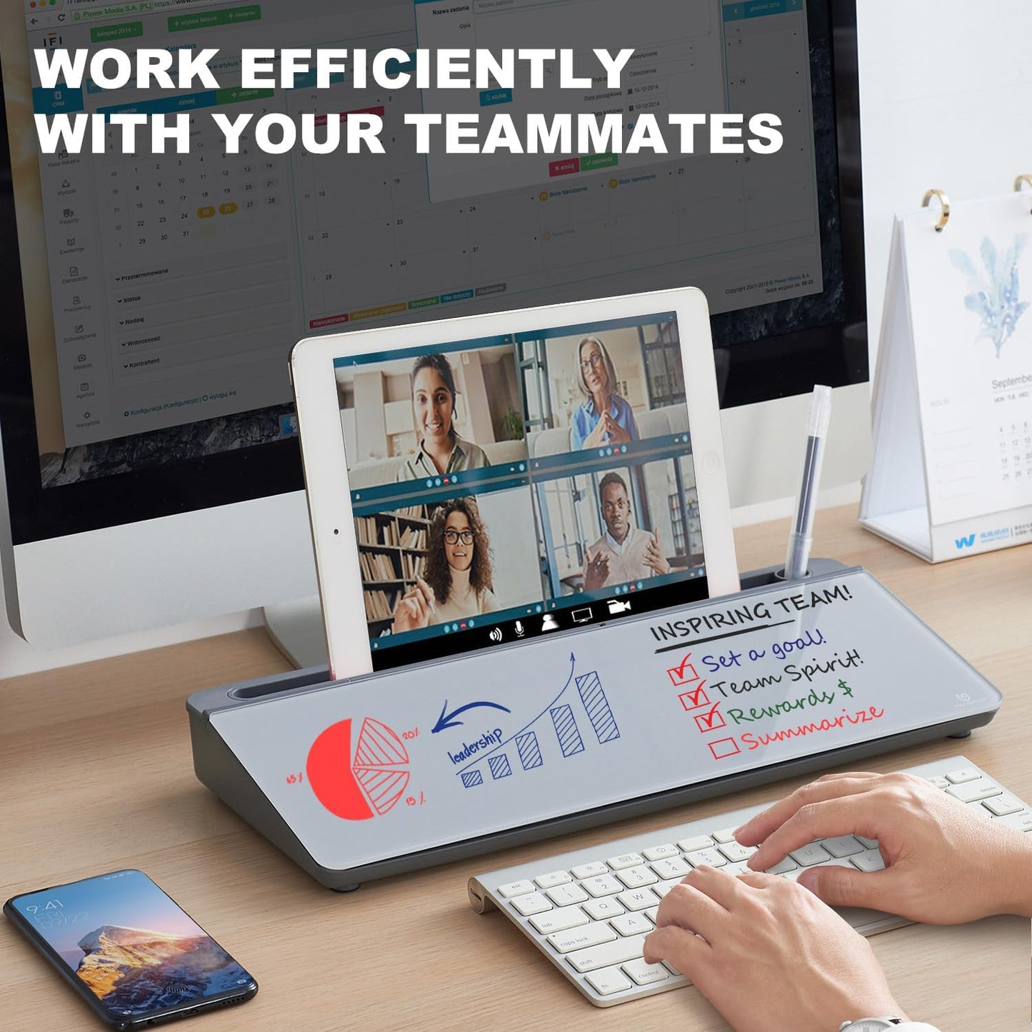 TSJ OFFICE Desktop Whiteboard Dry-Erase-Board - Computer Keyboard Stand White Board Surface Pad with Drawer, Desk Organizers with Accessories for Office, Home, School Supplies…