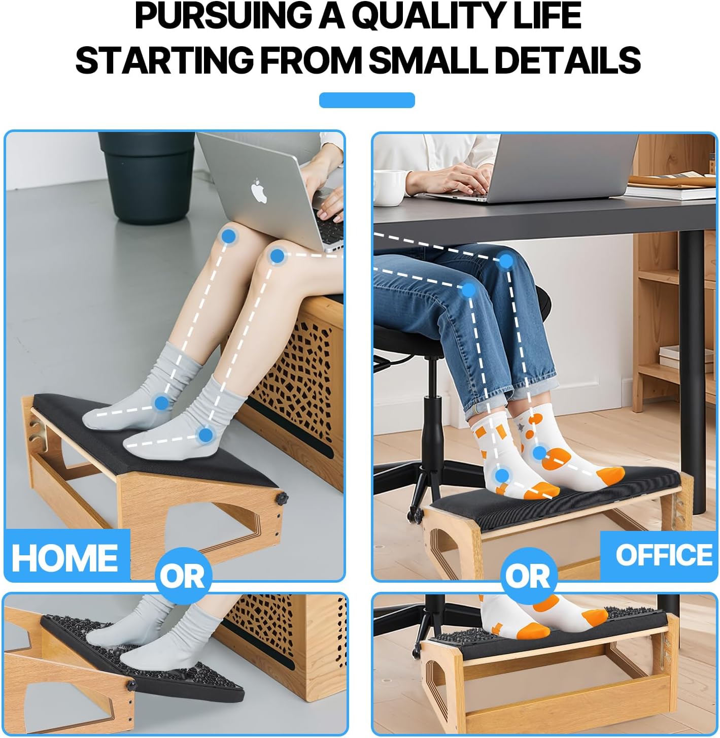 Ergonomic Foot Rest, 4 Adjustable Height Foot Stool,Footrest Under Desk， Flip Over Office Desk Foot Rest, Improving Posture, Promoting Blood Circulation（Natural）