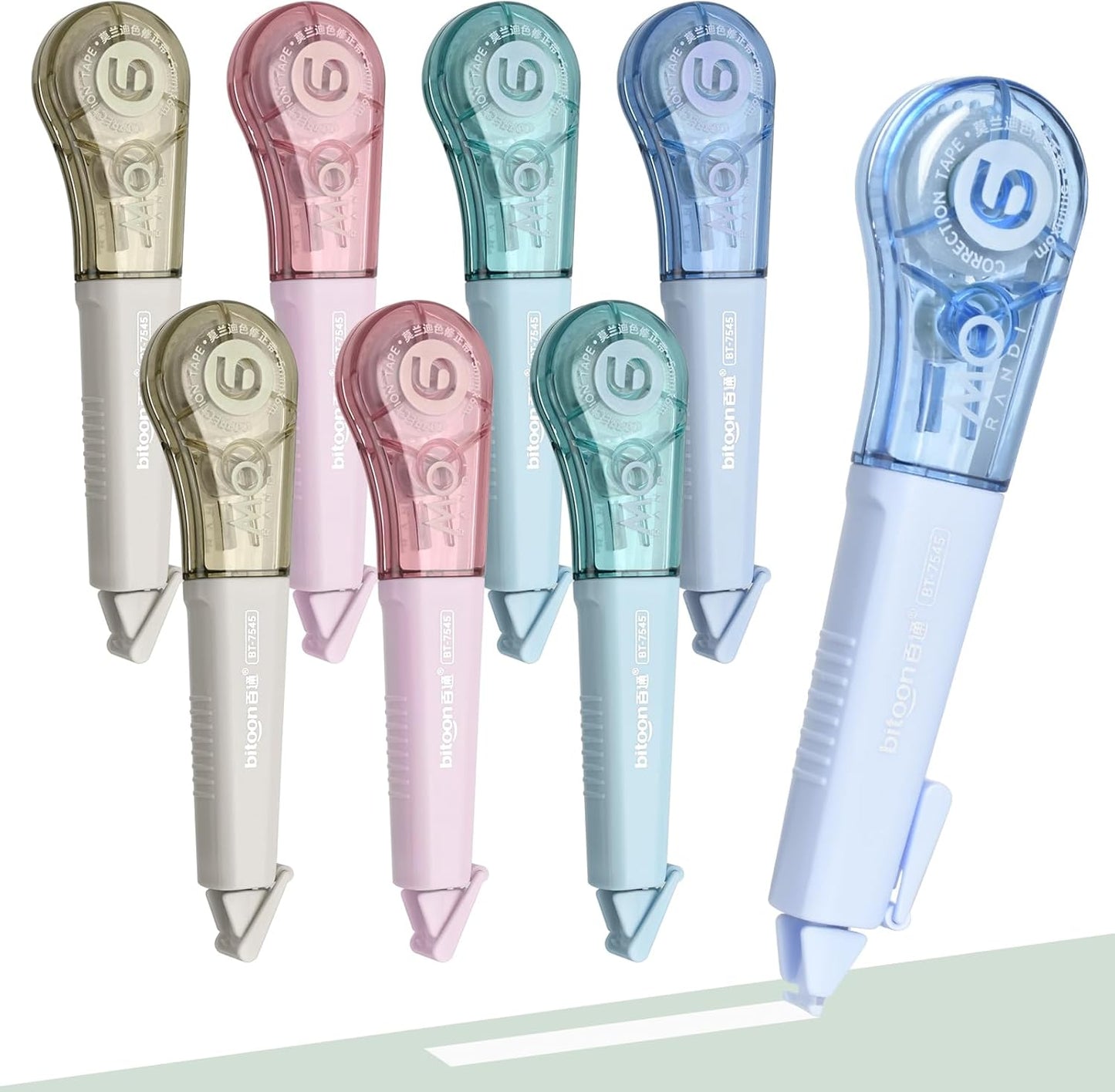 Temiary 8 Pcs Correction Tape Pens, Aesthetic for Instant Correction, Easy to Use, Pen Shaped Applicator for Office School Supplies, 1/5 Inch x 236 Inches (Morandi)