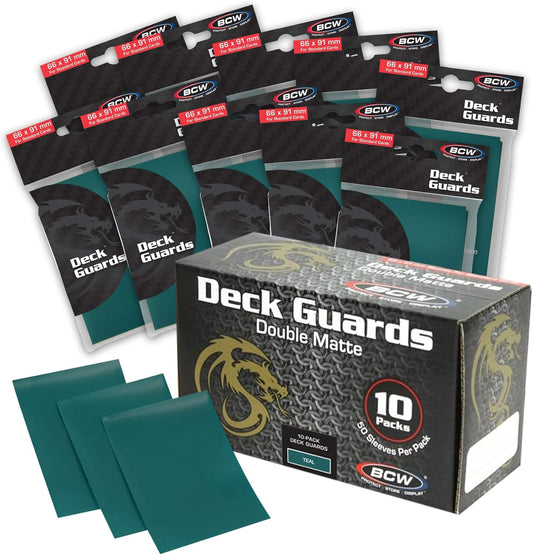BCW Deck Guard - Double Matte Card Sleeves | 500 Count Box (10 Packs of 50 Sleeves) |Acid-Free, No PVC | Fits 2.5" x 3.5" Game | Archival Safe for Protection (Teal)