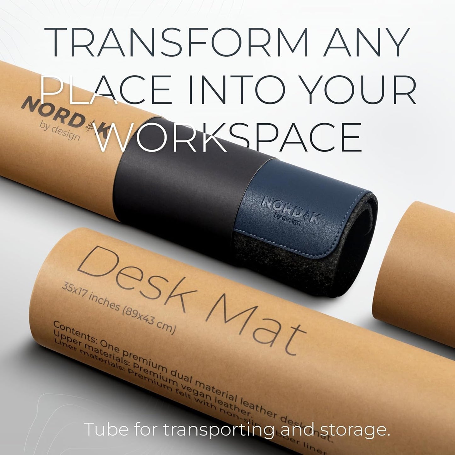 Nordik Felt and Leather Desk Mat Non-Slip - Blue - 35 X 17 Inch - Felt and Vegan Leather Desk Pad - Document Organizers - Desk Blotter and Desktop Mat - Desk Protector Laptop Desk Matt for Desktop