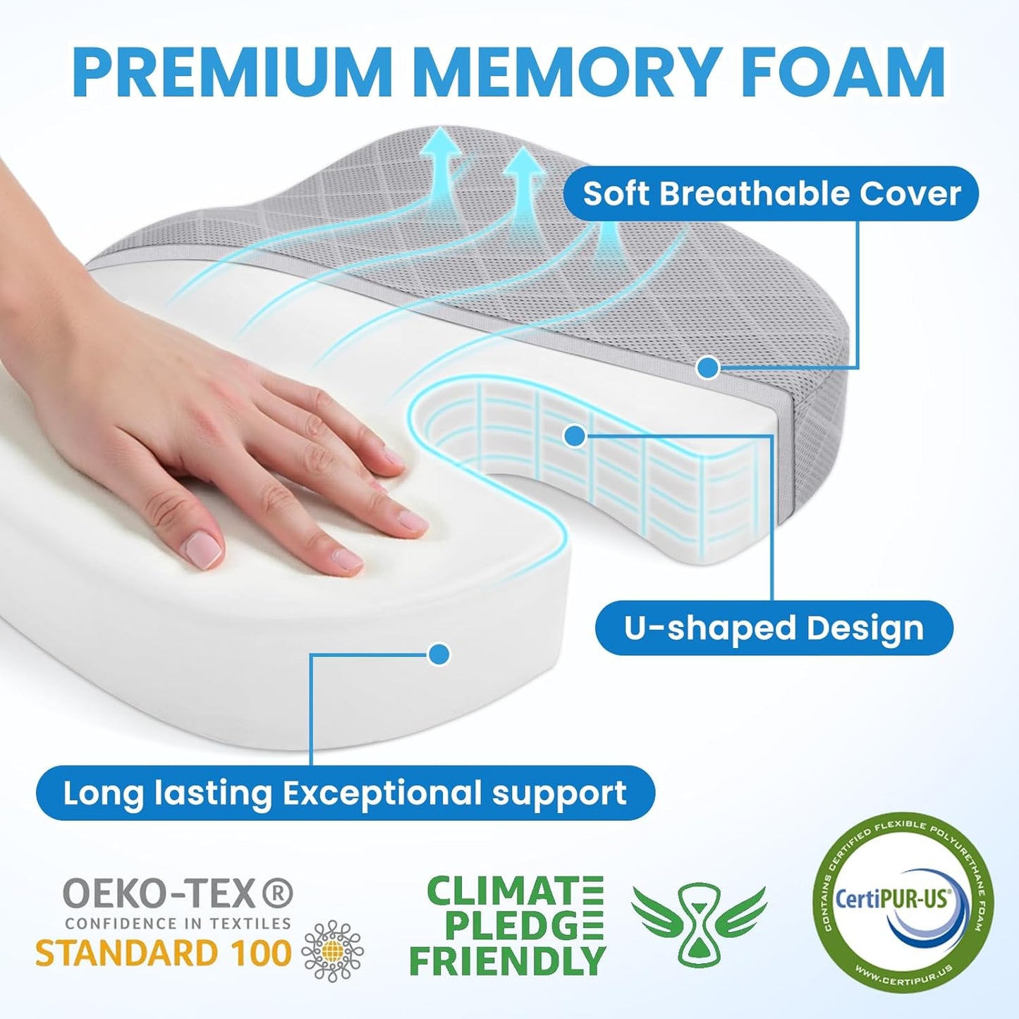 TushGuard Office/Car Seat Cushion, Non-Slip Sciatica & Back Coccyx Tailbone Pain Relief Chair Pad, Memory Foam Butt Pillow for Computer Desk, Wheelchair, Driving (Light Grey, XX-Large)