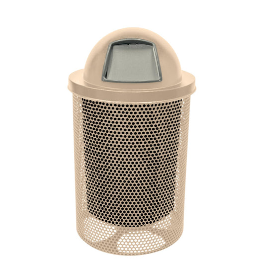 RDT-P-TAN Heavy Duty Round Trash Receptacle with Dome Top, Liner Included, 32 Gallon, Tan, Made in America