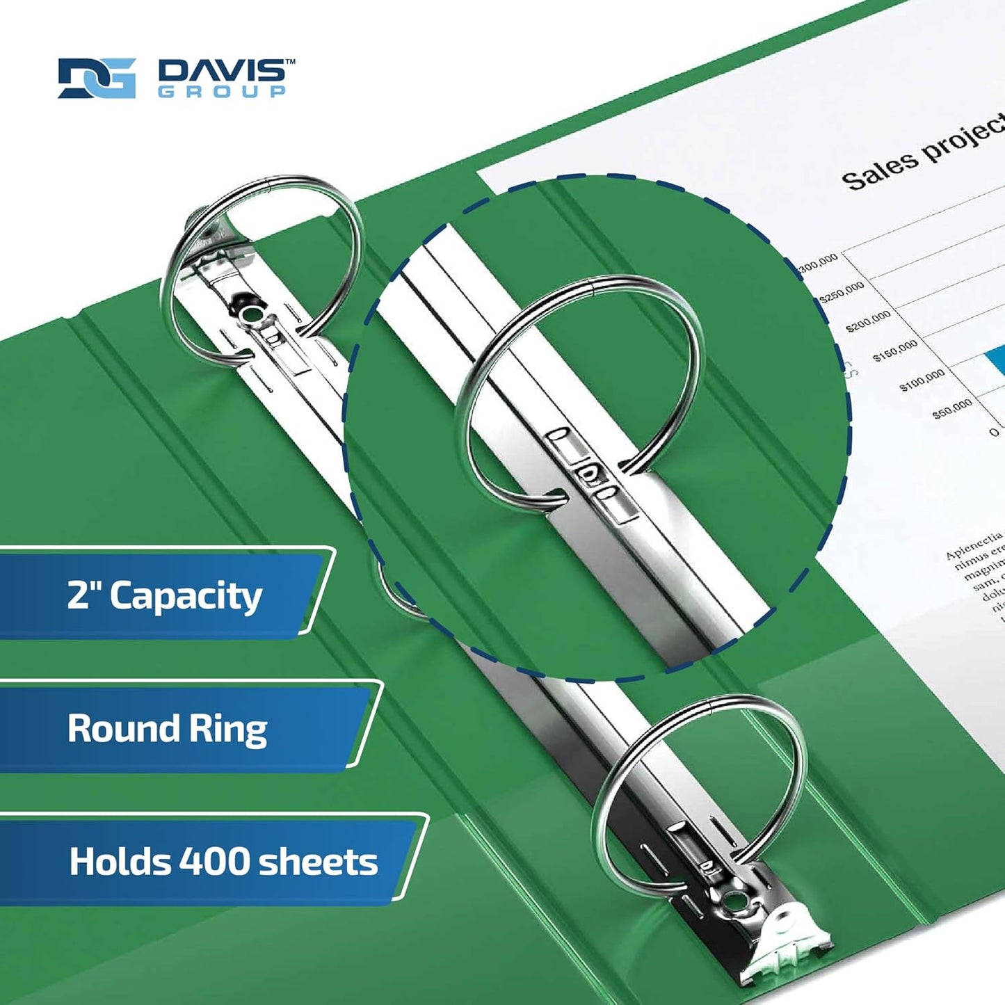 Easyview Premium 3-Ring Binders with Clear-View Covers and Round Rings, Binders for School or Office, 2 Inch, Pack of 6, Green