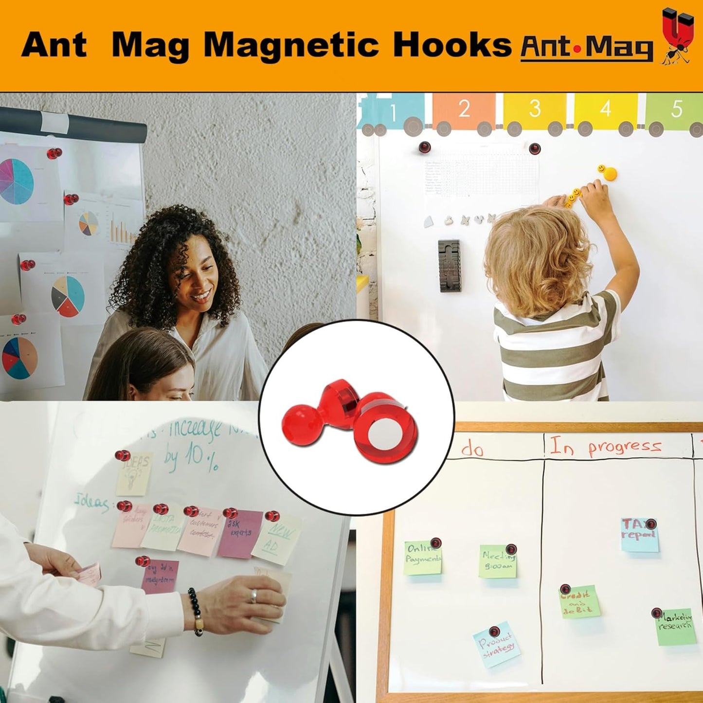 Ant Mag Magnetic Push Pins 48pcs Strong Whtieboard Pins Magnets Perfect Use for Map Fridge Kitchen Home Office Classroom