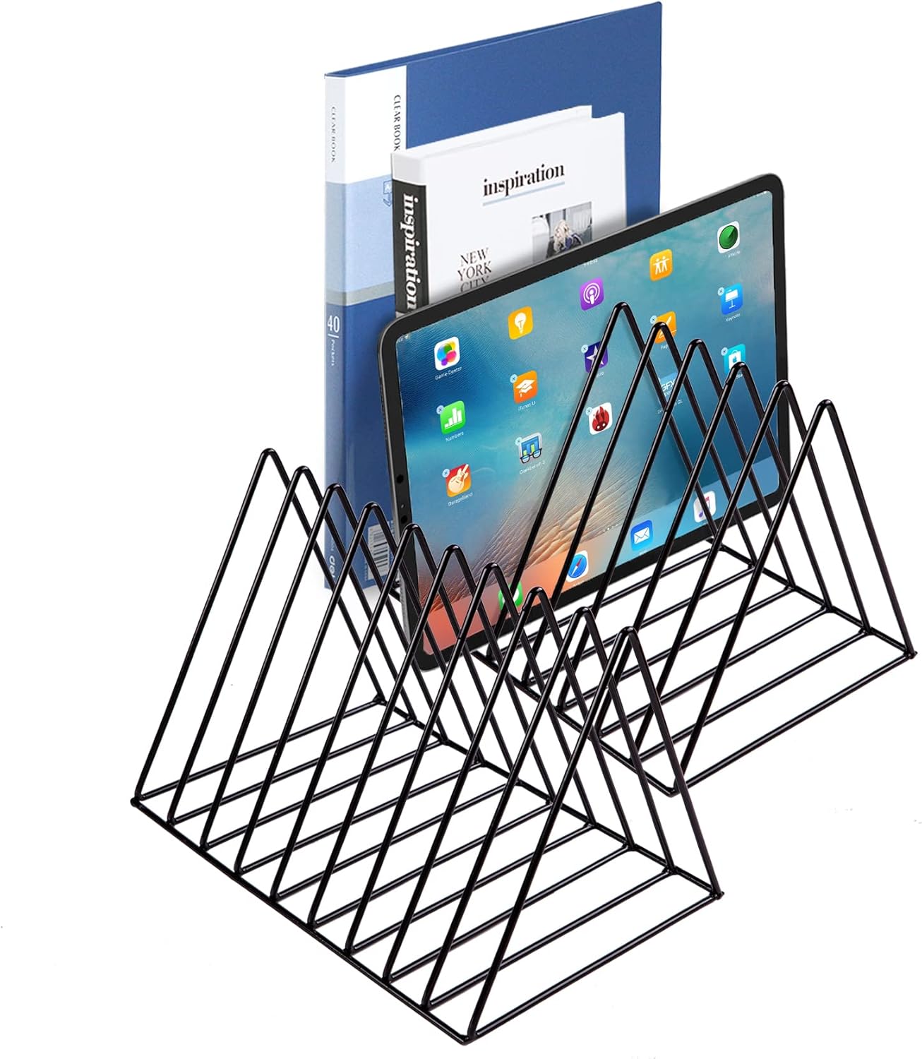 Paper Organizer for Desk - 2 Pack Office Organization Vertical File Folder Organizer for Desk Top File Sorter Rack Mail Sorter Organizer Magazine File Holder Storage Display Book Organizer Desktop