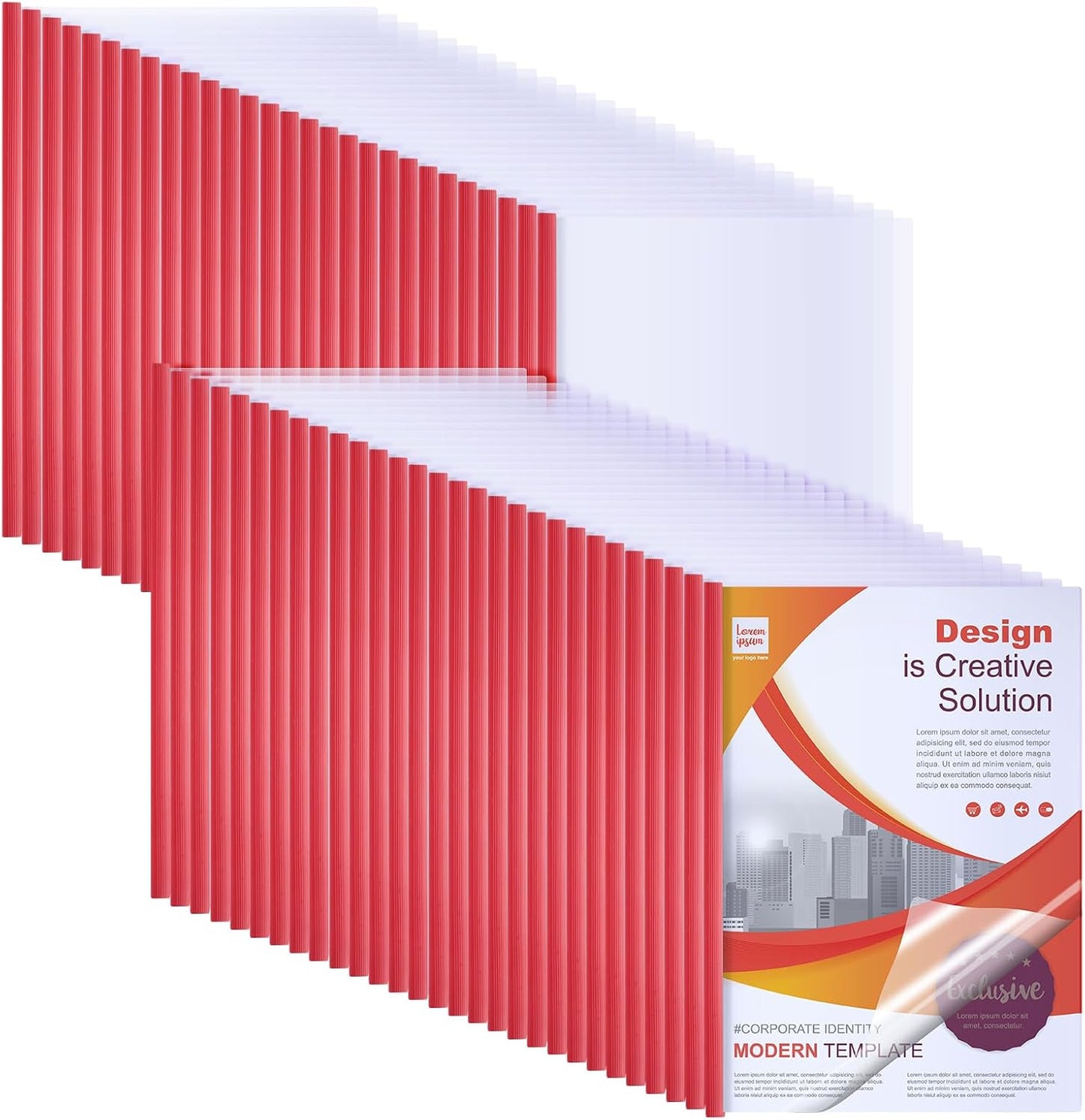 Thenshop 100 Pcs Clear Report Covers with Sliding Bars Sliding Bar File Folder Binder Plastic Report Folder for File Paper Book Resume Letter Office, 30 Sheet Capacity (Red)