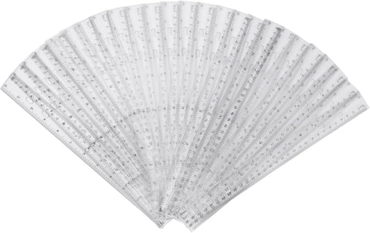 28 Pack Plastic Ruler 12 Inch Transparent Rulers - Metric Bulk for Kids School Office Classroom, Clear