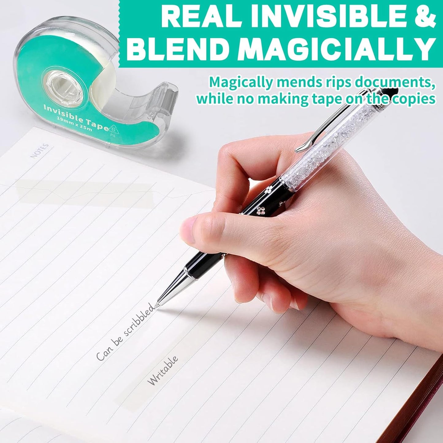 Invisible Clear Tape Bulk with Dispenser, 6 Pack Transparent Tapes Frosted Writable, Bulk Tape Rolls 7/10 X 1000 Inches School Home Office Supplies for Gift Paper Wrapping, Art Craft, Labeling