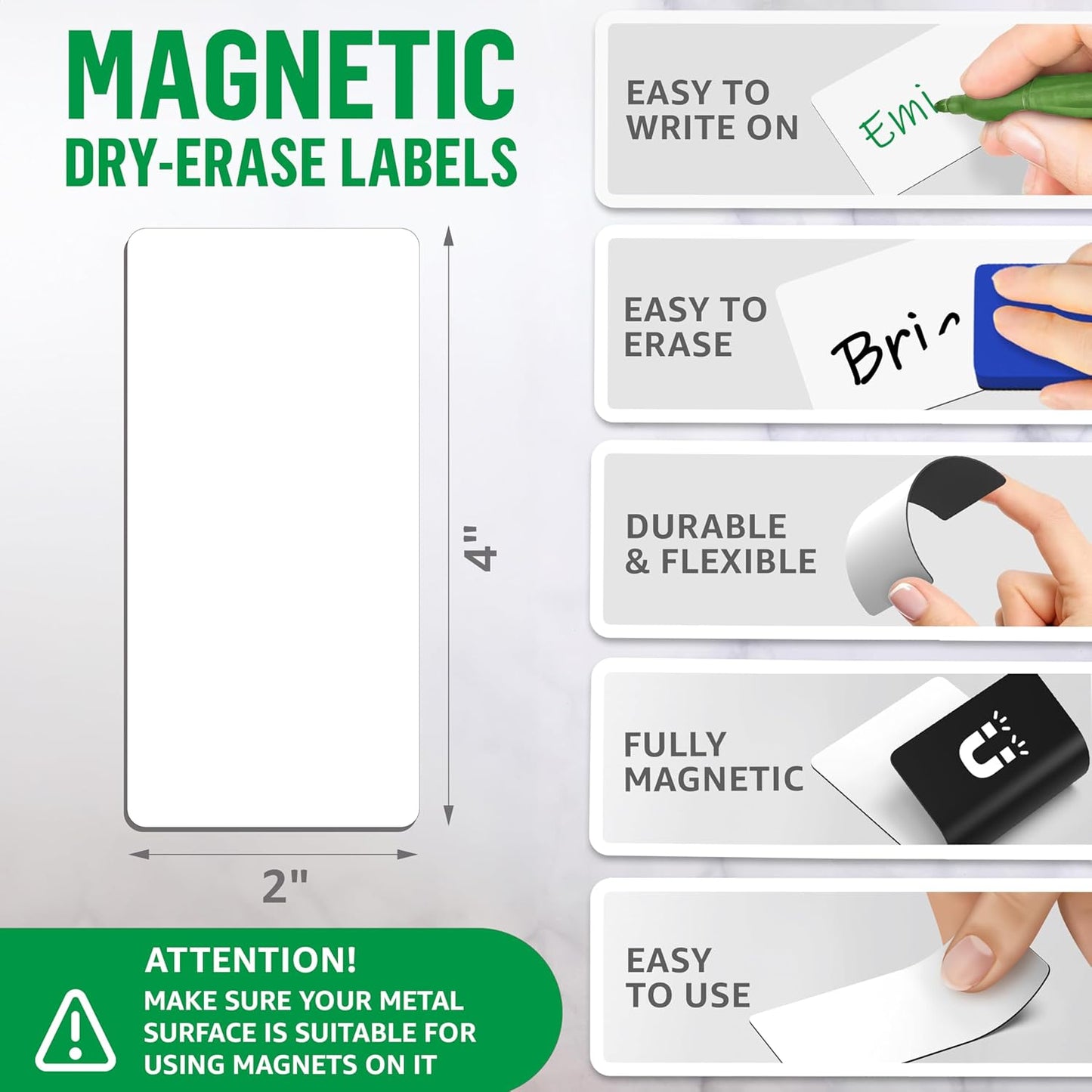 64 Pack Dry Erase Magnetic Labels 2x4 in - Dry Erase Magnets for Classroom Lockers School Bus - Magnetic Dry Erase Labels - Magnet Labels for Whiteboard - Name Magnets Plates for Classrooms Blanked